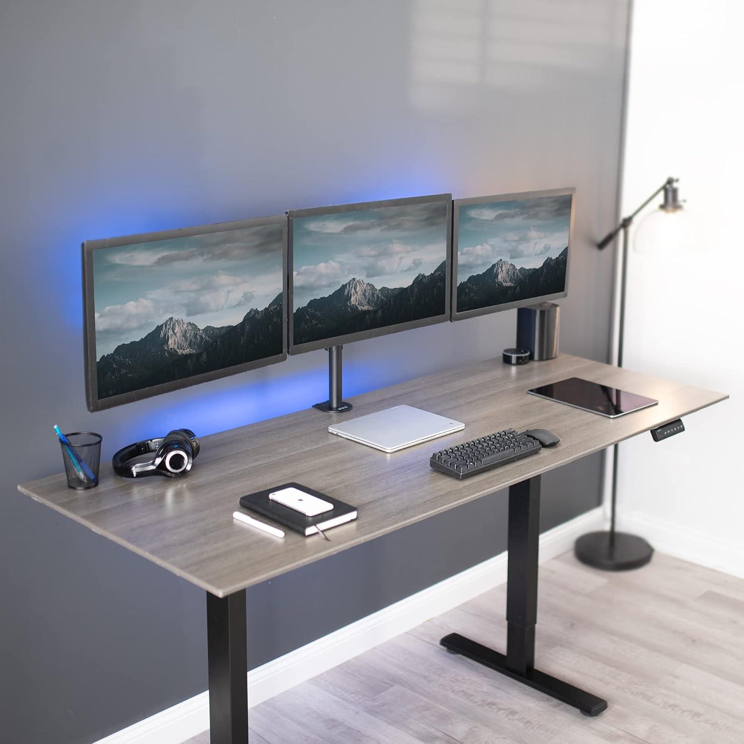 Black Steel Triple Monitor Desk Mount for 21.5 to 27 Inch Screens