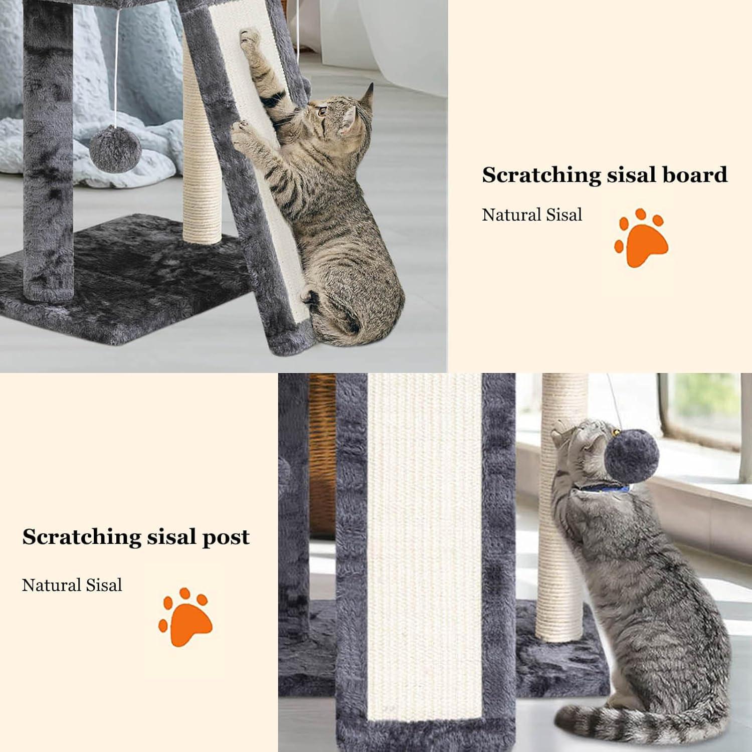 Cat Scratching Post With Perch, Cat Scratching Board For Adults, Cat Post Scratcher For Indoor Cats, 2 Dangling Balls Great For Kittens