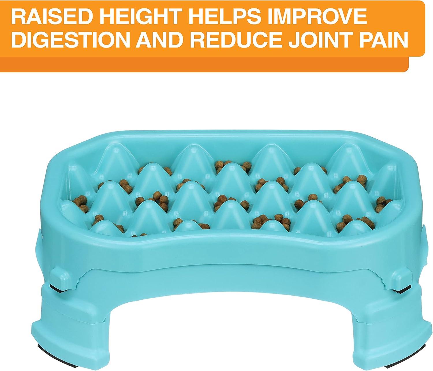 Neater Pet Brands Raised Neater Slow Feeder - Elevated & Adjustable Feeding Height - Improves Digestion, Stops Obesity, and Slows Down Eating, 2.5 Cups, Aquamarine