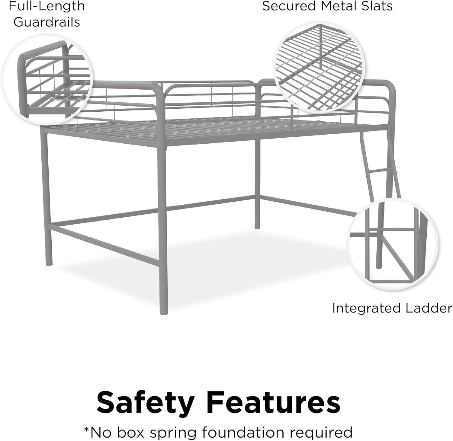 DHP Jett Junior Full Metal Loft Bed, Silver