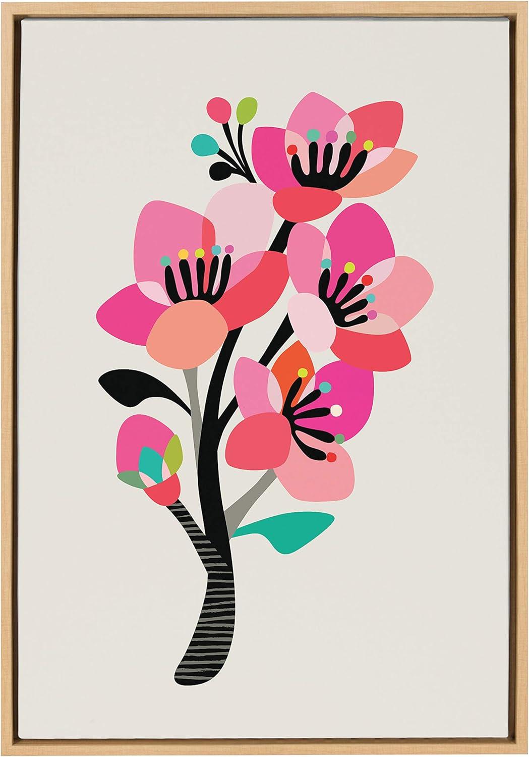 Kate and Laurel Sylvie Mid Century Modern Cherry Blossoms Framed Canvas by Rachel Lee of My Dream Wall