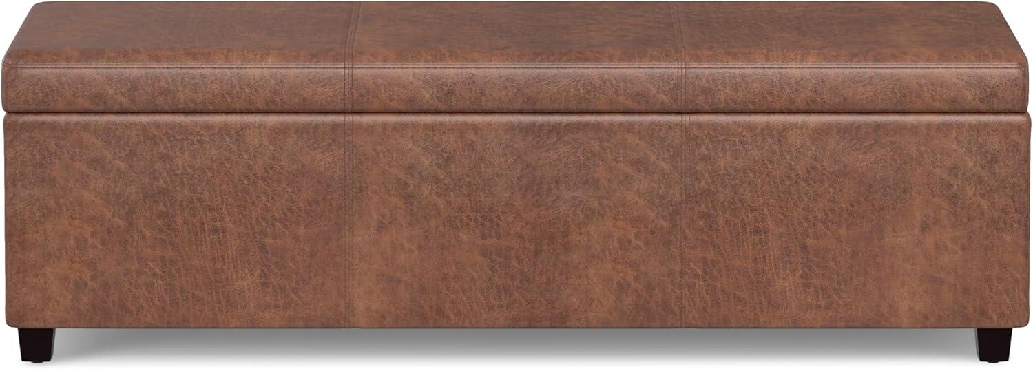 Distressed Saddle Brown Faux Leather Storage Ottoman Bench