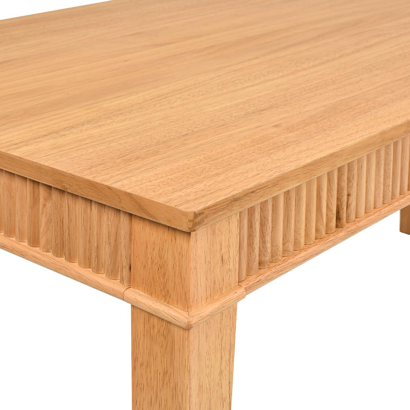 Dumont Modern Farmhouse 1-Drawer Fluted Home Office Writing Desk, Natural Blonde Solid Rubberwood & Rubberwood Veneer