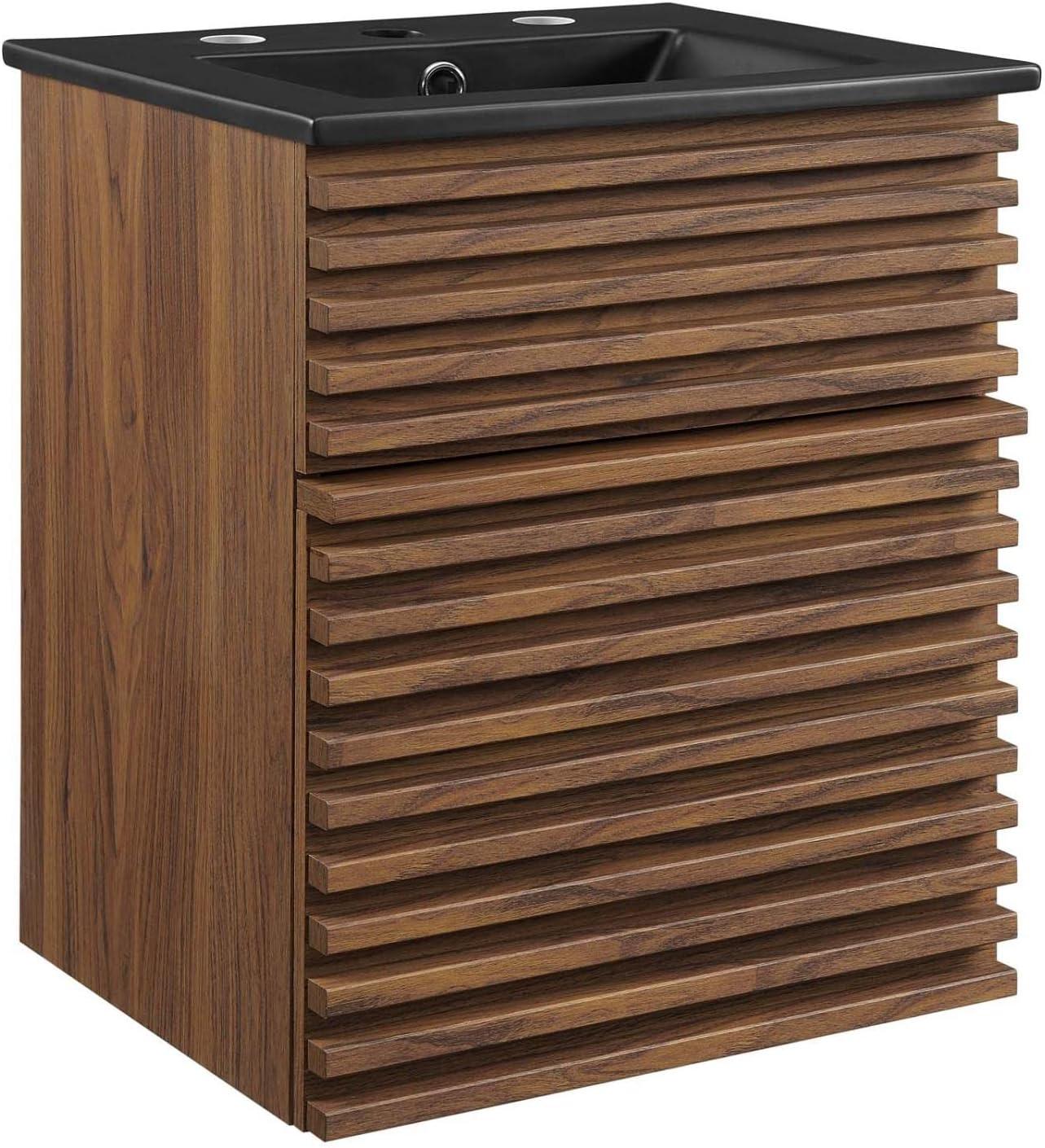 Modway Render 18" Wall-Mount Bathroom Vanity in Walnut Black