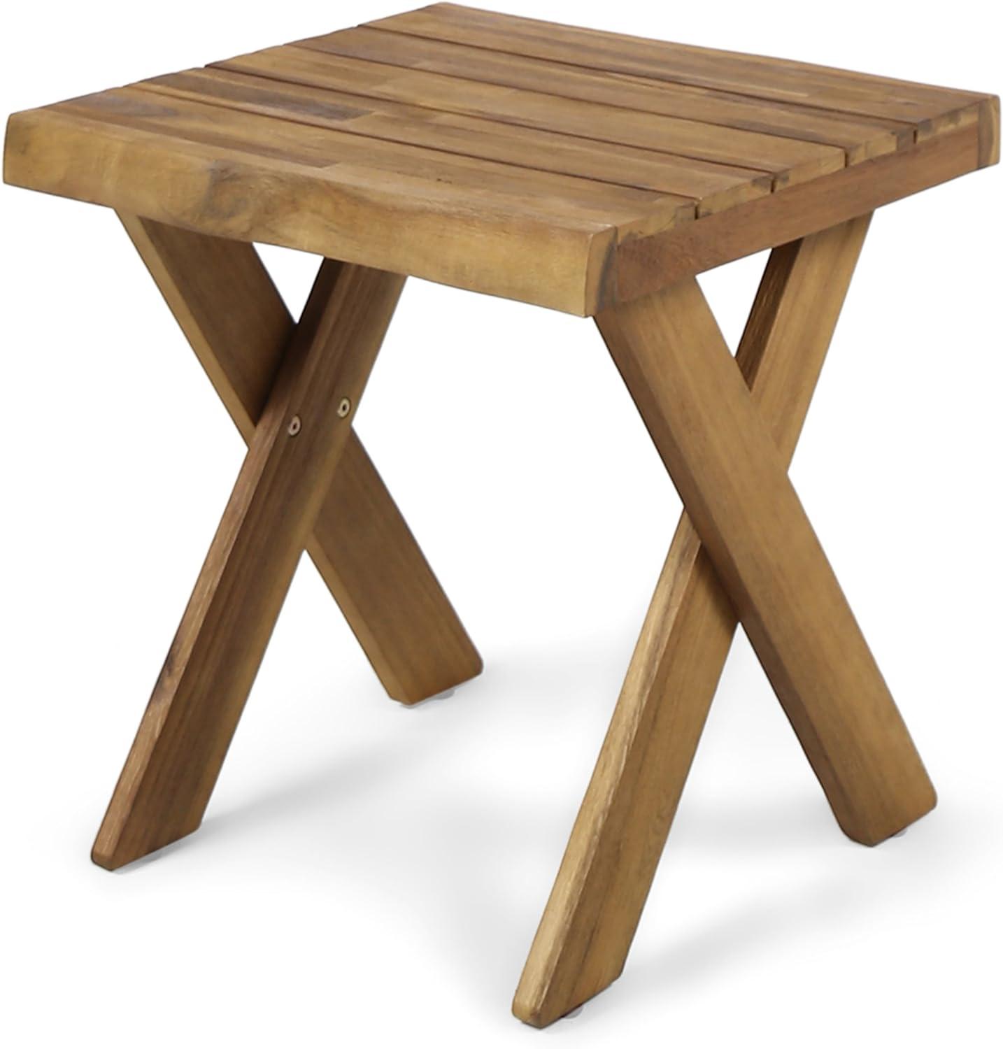 GDF Studio Farrells Indoor/Outdoor Farmhouse Acacia Wood Side Table, Sandblasted Teak