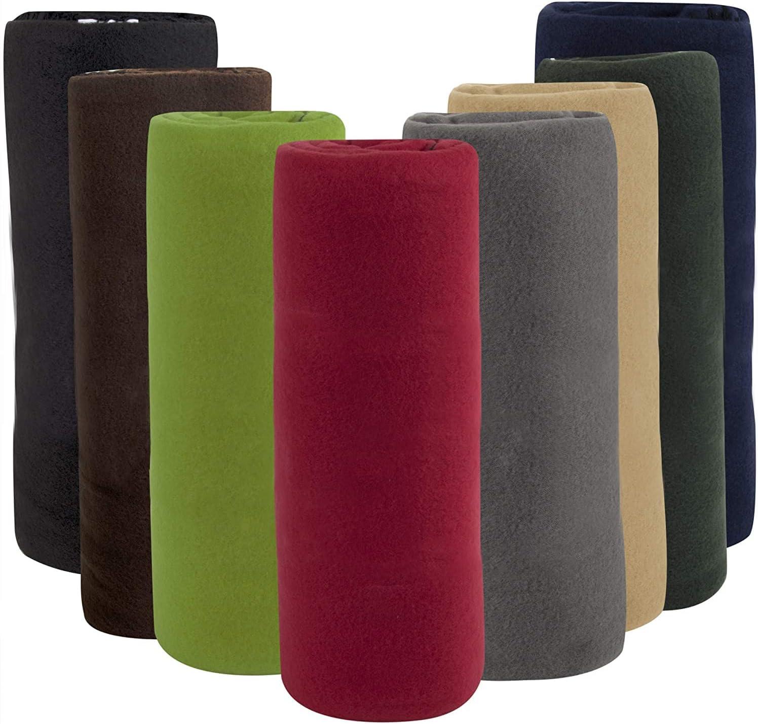 24 Pack of Bulk Wholesale 60”L x 50”W Solid Color Hypoallergenic Fleece Throw Blankets for Fall, Winter, Spring, Summer, Men, Women, Children, Homeless, Charity Donation Drives in Assorted Colors