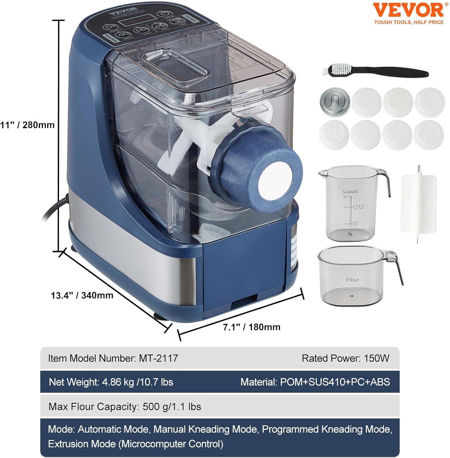 Blue Electric Pasta Maker with 8 Molds and Accessories