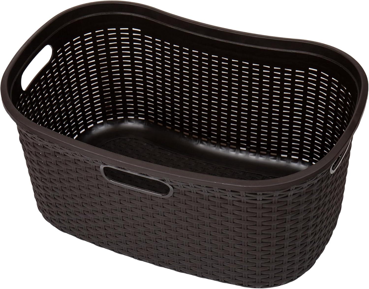 Mind Reader 40L Laundry Basket, Clothes Hamper, Wicker Design, Plastic, 23"L x 14.5"W x 11"H, Brown