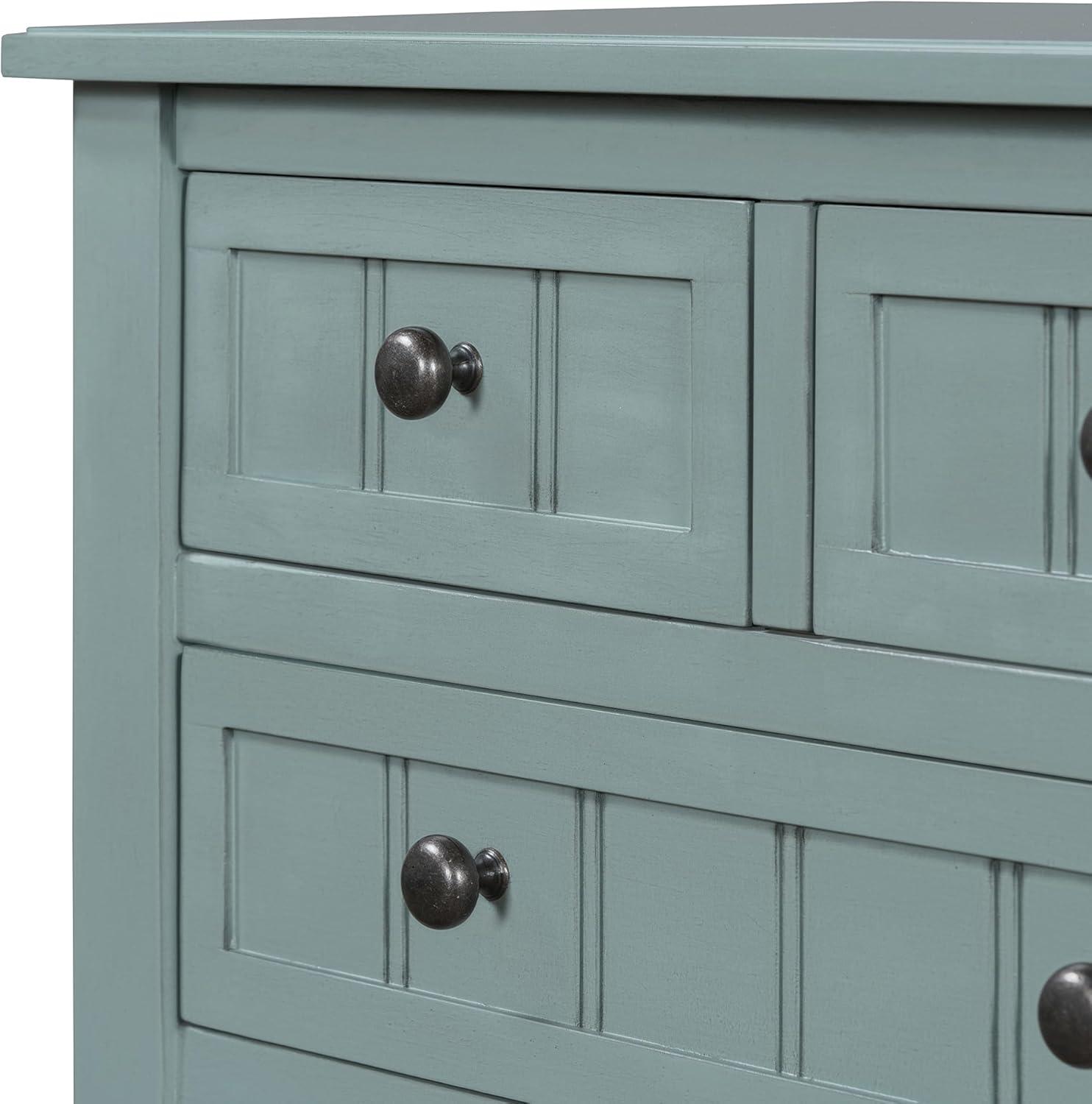 Churanty Narrow Console Table with Storage Drawers and Bottom Shelf for Entryway Living Room, Retro Console Table for Small Space, Light Blue