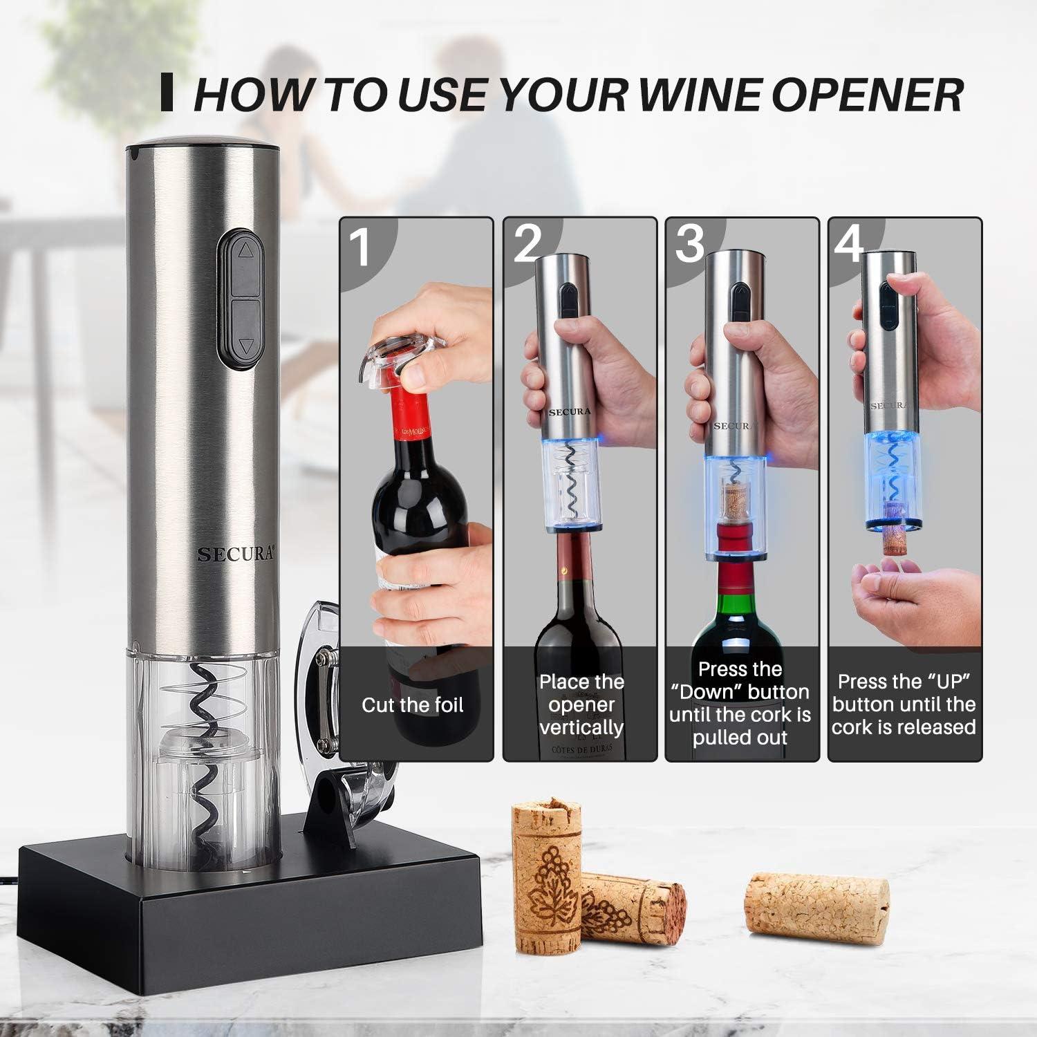 Stainless Steel Rechargeable Electric Wine Opener with LED Base