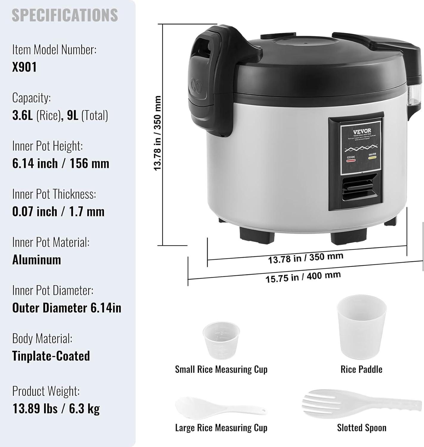Commercial Rice Cooker 45-Cup Non-Stick Pot 9L 12H Keep Warm