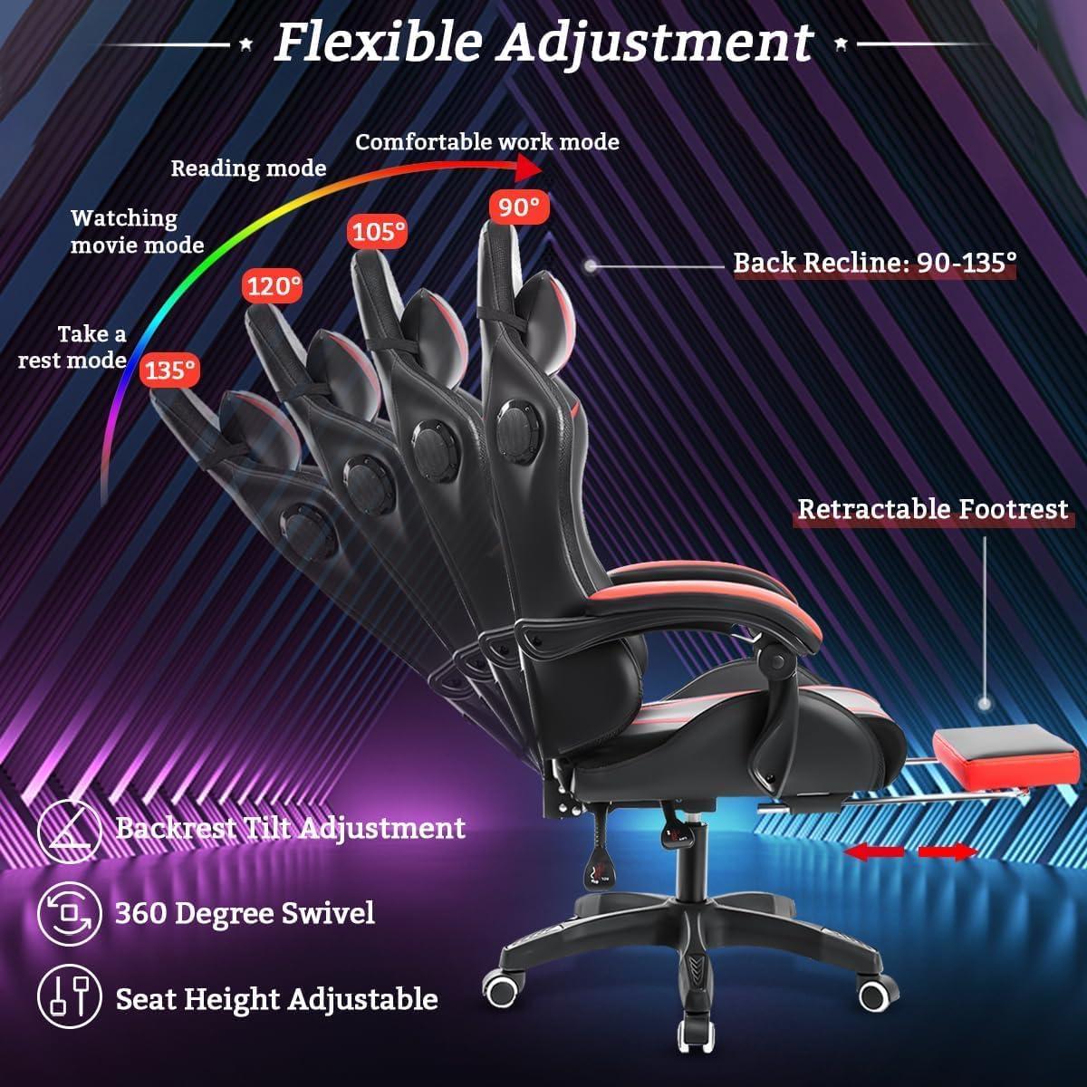 Hoffree Hoffree Massage Ergonomic Gaming Chair with Bluetooth Speakers and RGB LED Lights