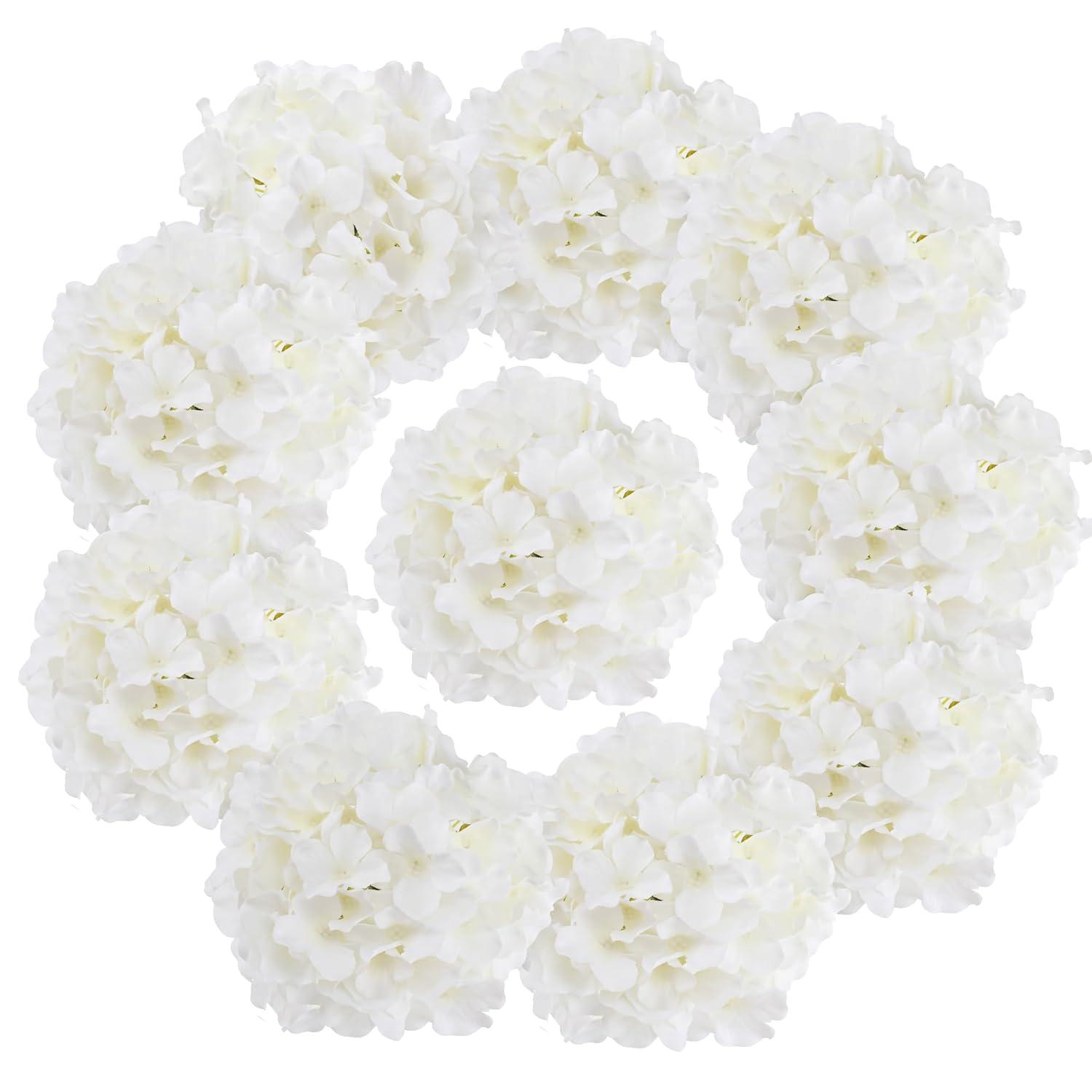 AVIVIHO Hydrangea Artificial Flowers Realistic White Fake Hydrangeas Silk Flowers with Stems Pack of 10 for Spring Mother's Day Easter Gifts Wedding Floral Bouquet Home Decor Party Decoration
