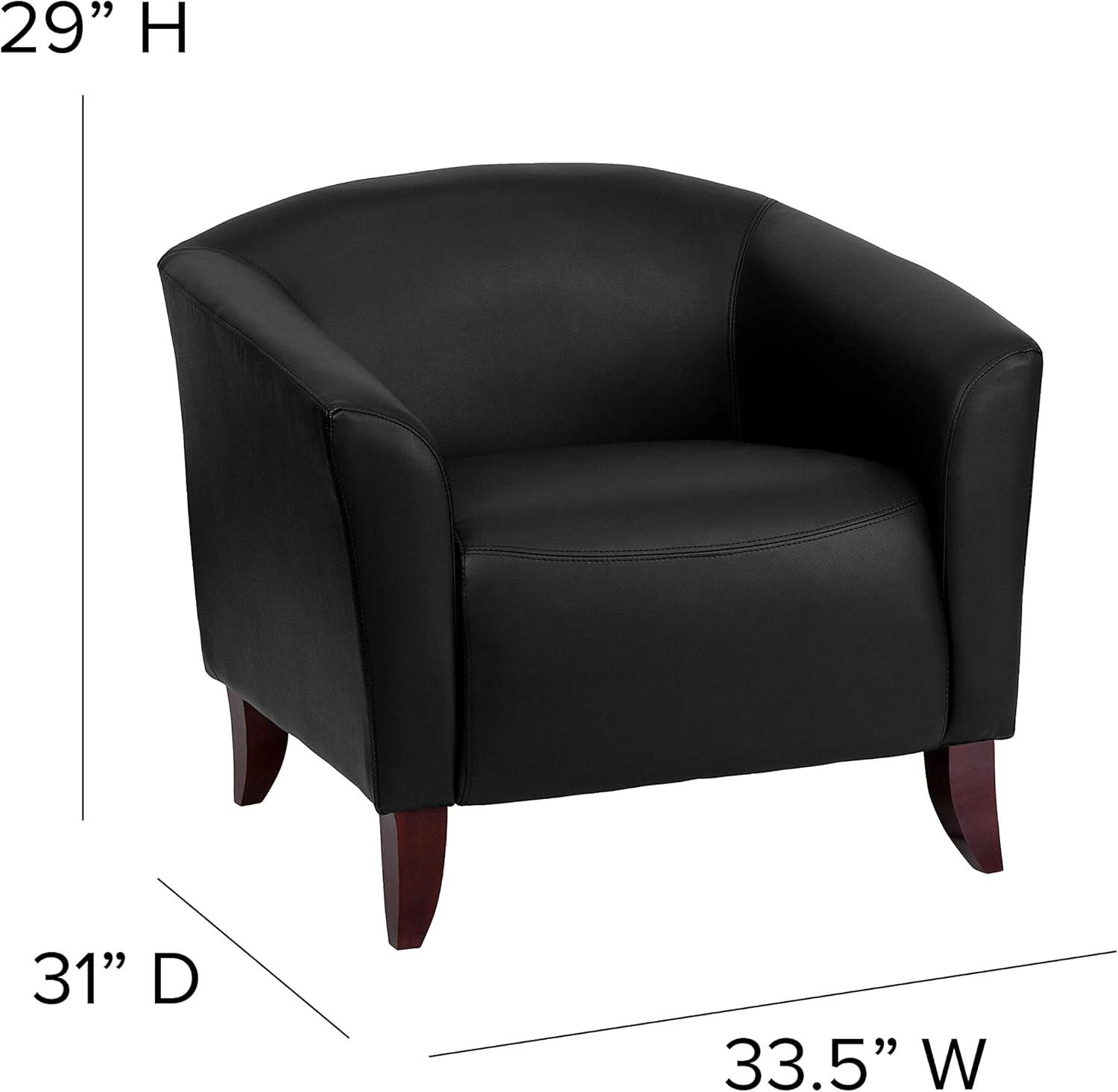 Hercules Imperial Luxe Black Leather Reception Chair with Wood Frame