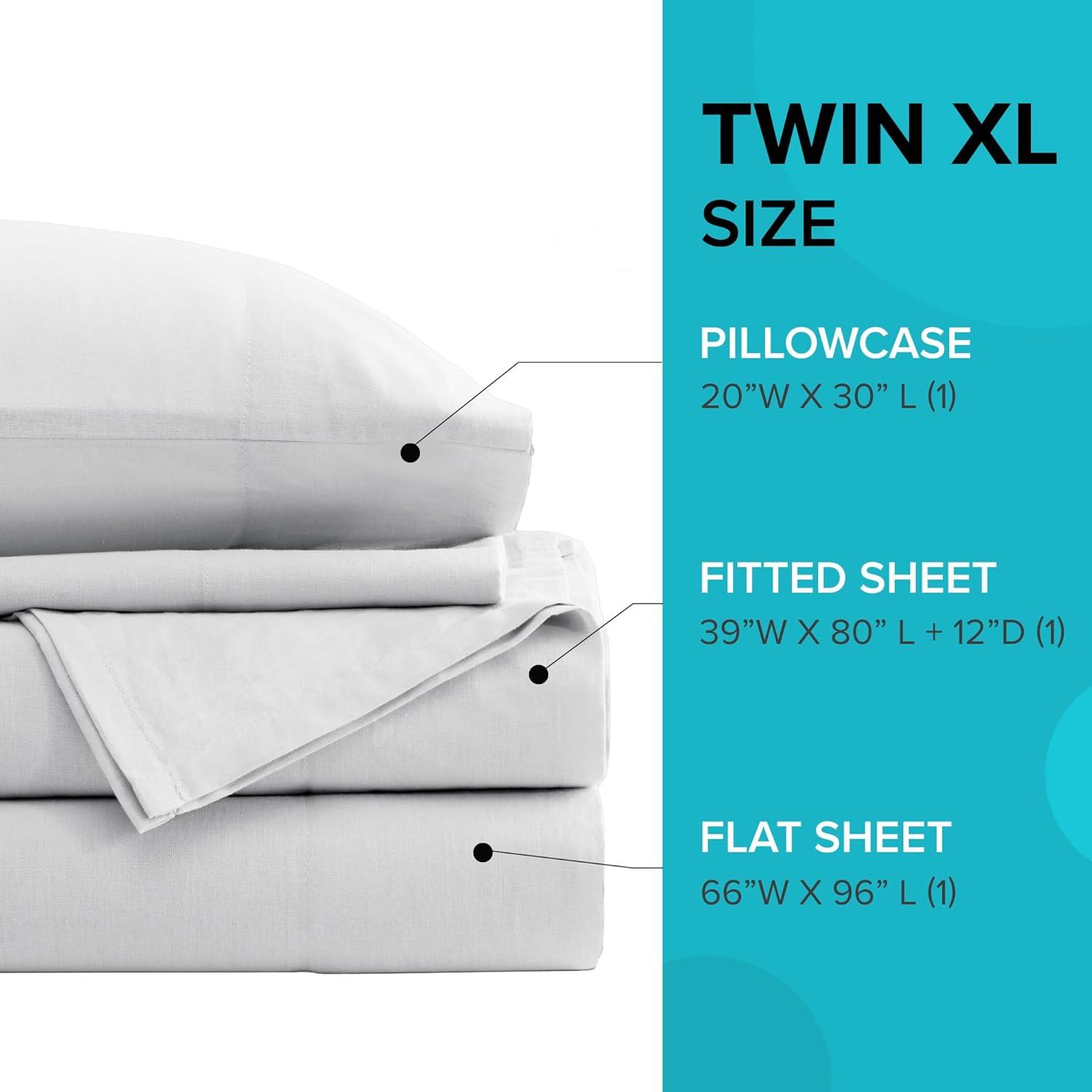 Comfort Spaces 100% Cotton Sheet Set Breathable, Lightweight, Soft with 12" Elastic Pocket Fits up to 14" Mattress, All Season Cozy Bedding, Matching Pillow Case, Twin XL White 3 Piece