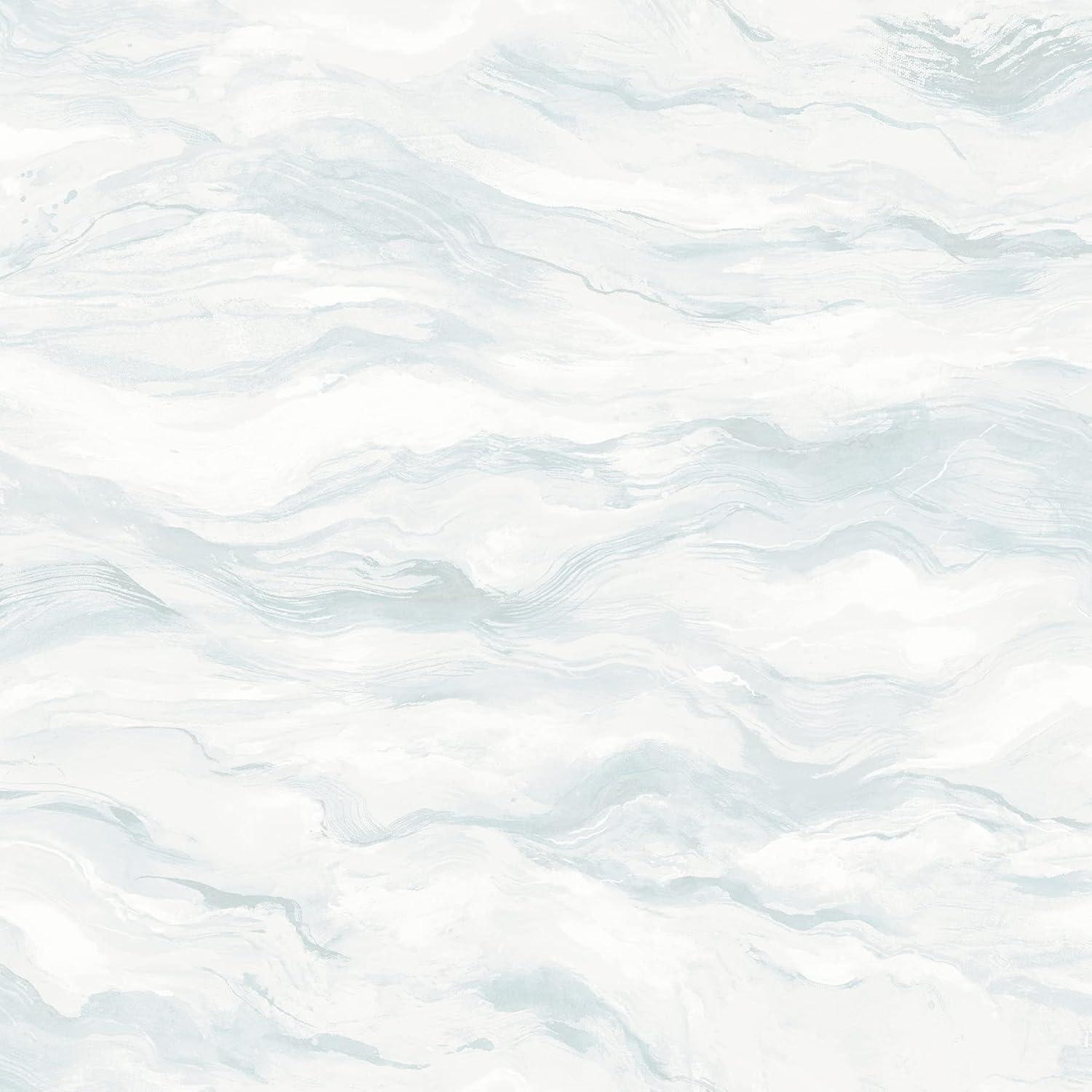 Cirrus Blue and White Wave Pattern Wallpaper