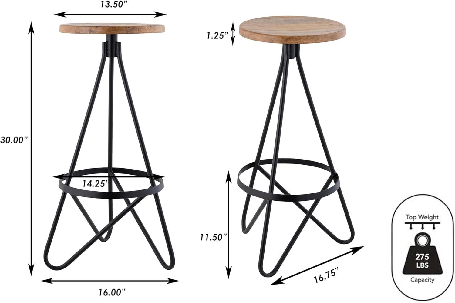 JONATHAN Y Spiroa Modern Industrial Metal Backless Circular Bar Stool