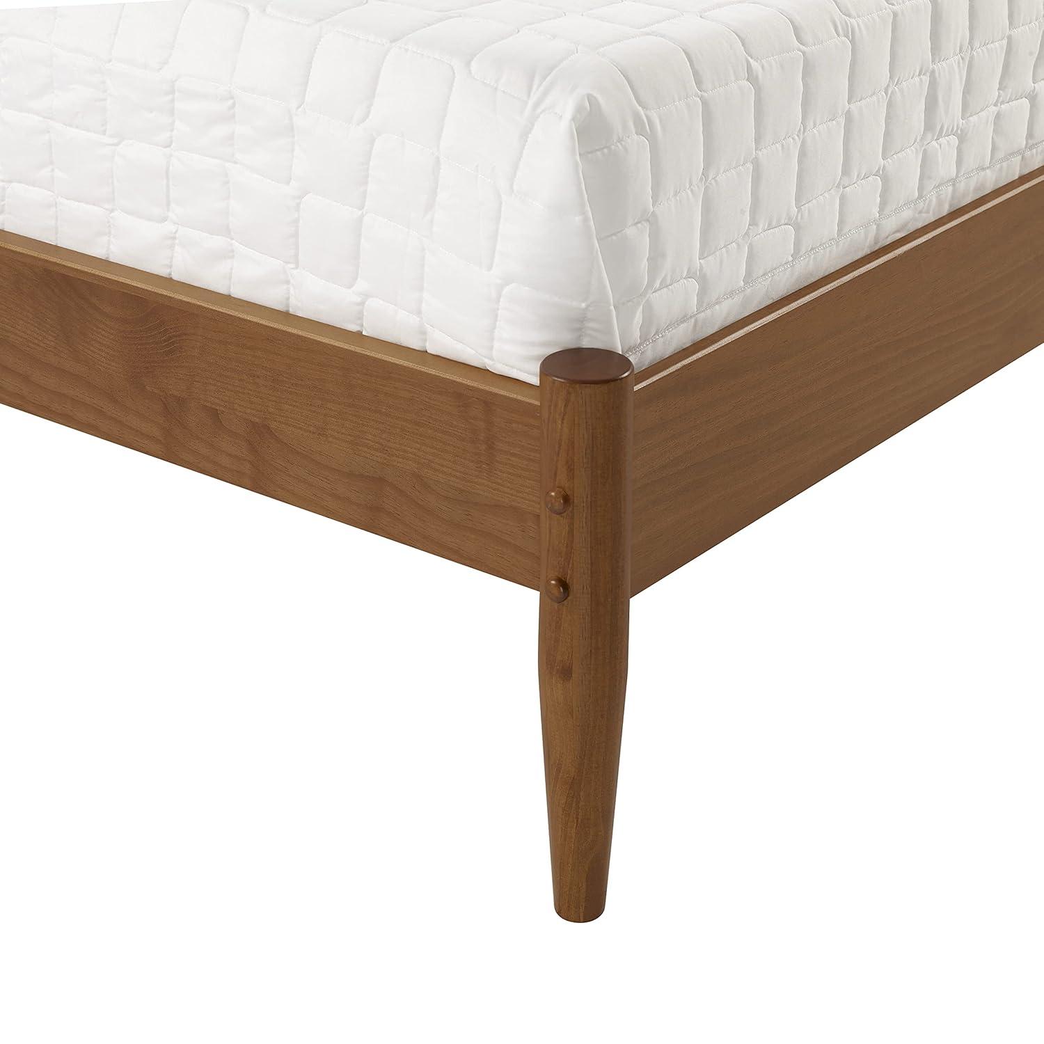 Camaflexi Mid Century Platform Bed Queen Size Solid Wood Bed Frame, Castanho 100% Solid Wood