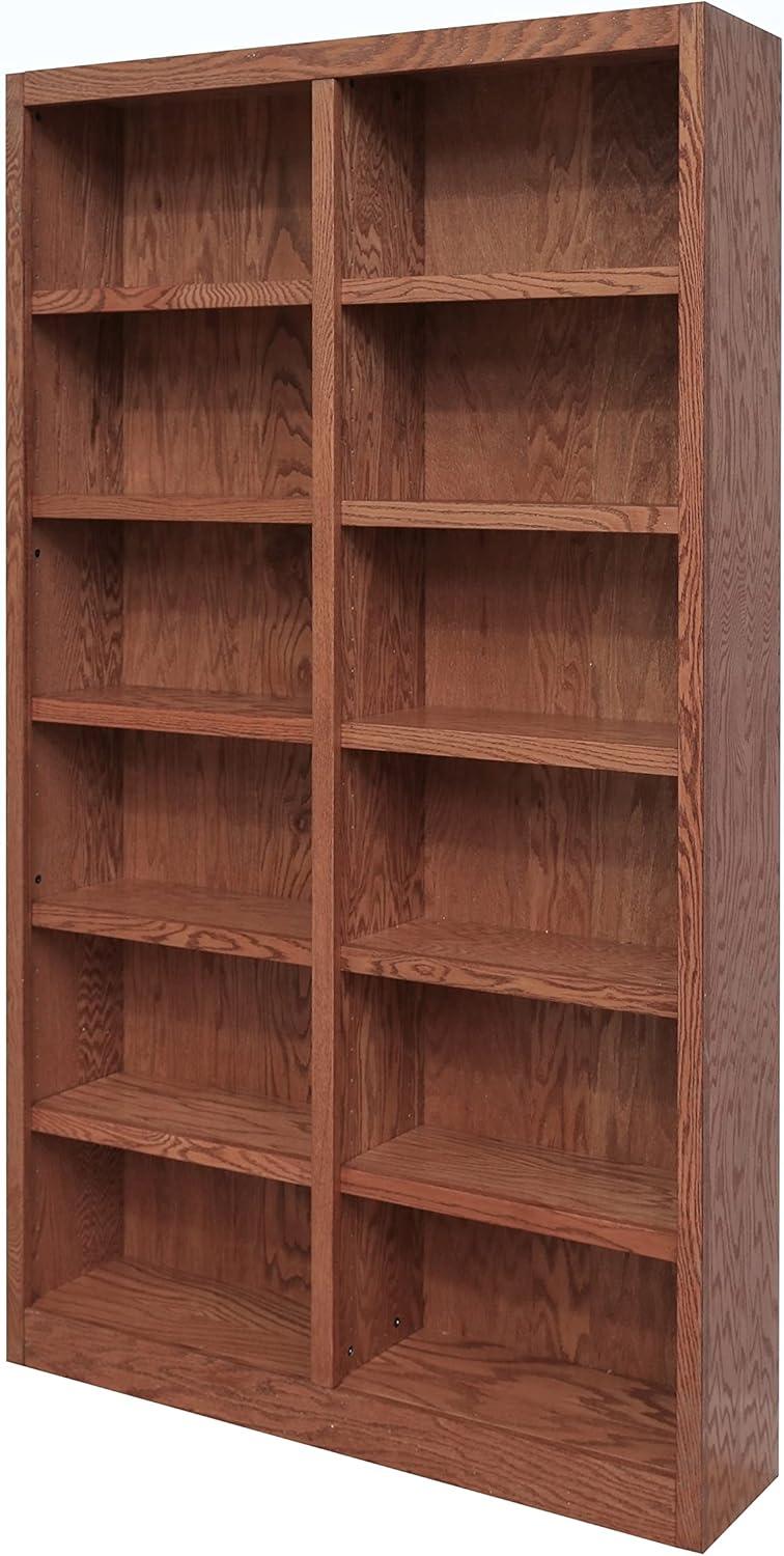 Traditional 84" Tall 12-Shelf Double Wide Wood Bookcase in Dry Oak