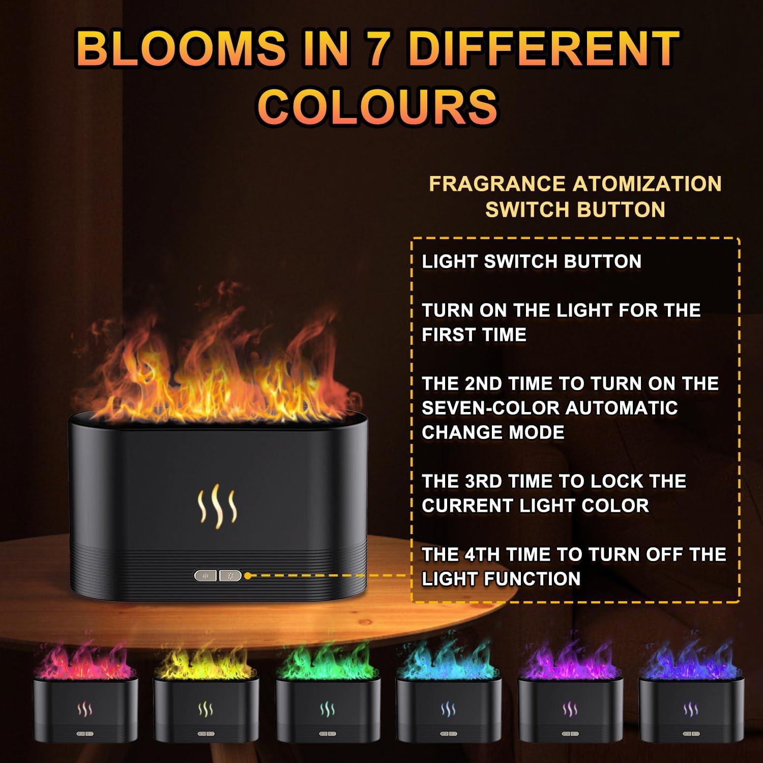 Upgraded 7 Color Flame Air Diffuser Humidifier, Essential Oil Diffuser USB Personal Desktop Noiseless Cool Mist Humidifier with Auto-Off Protection for Home, Office, Gift (Black)