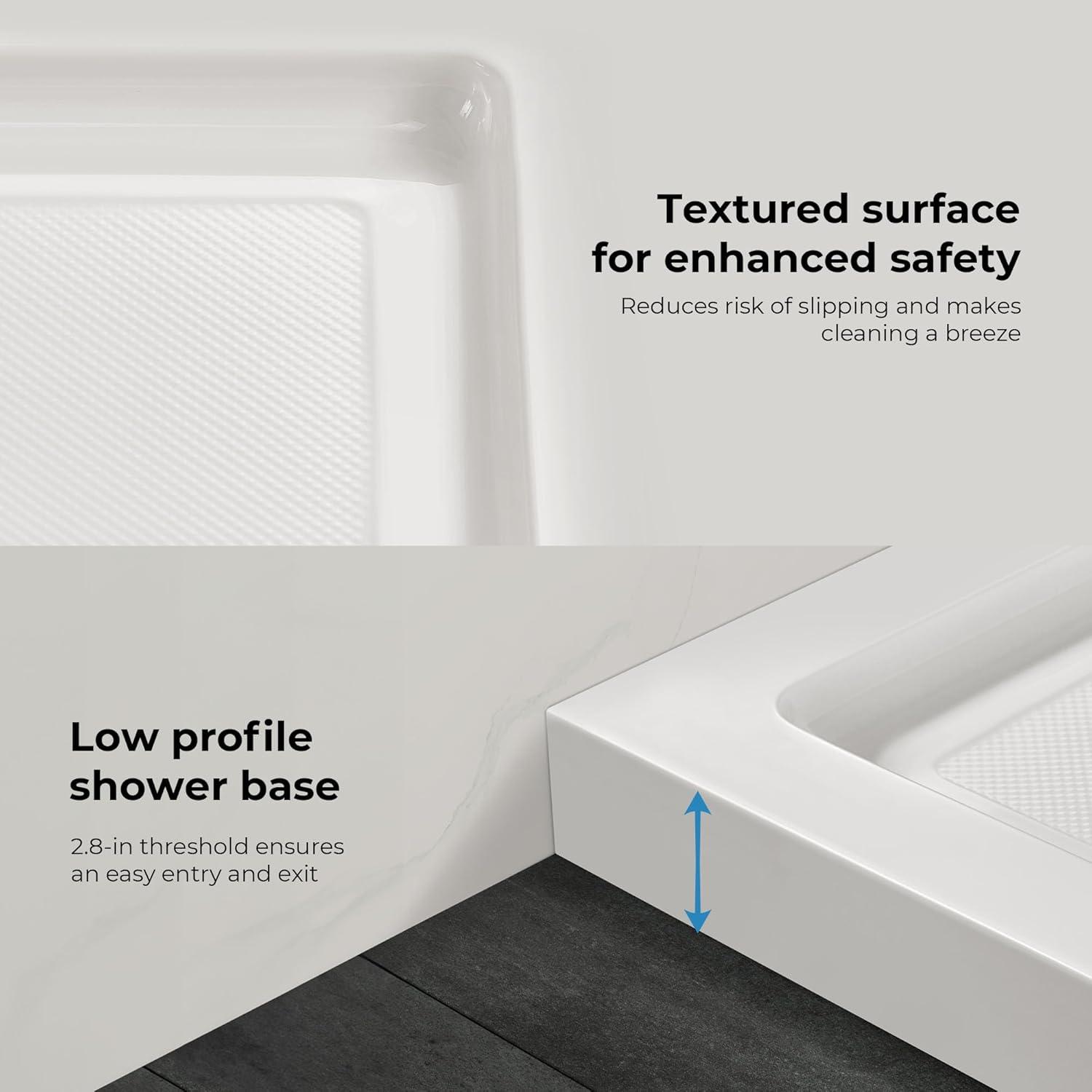 OVE Decors 34" x 32" Rectangle Shower Base Pan, White Acrylic, Center Drain, Reversible Design
