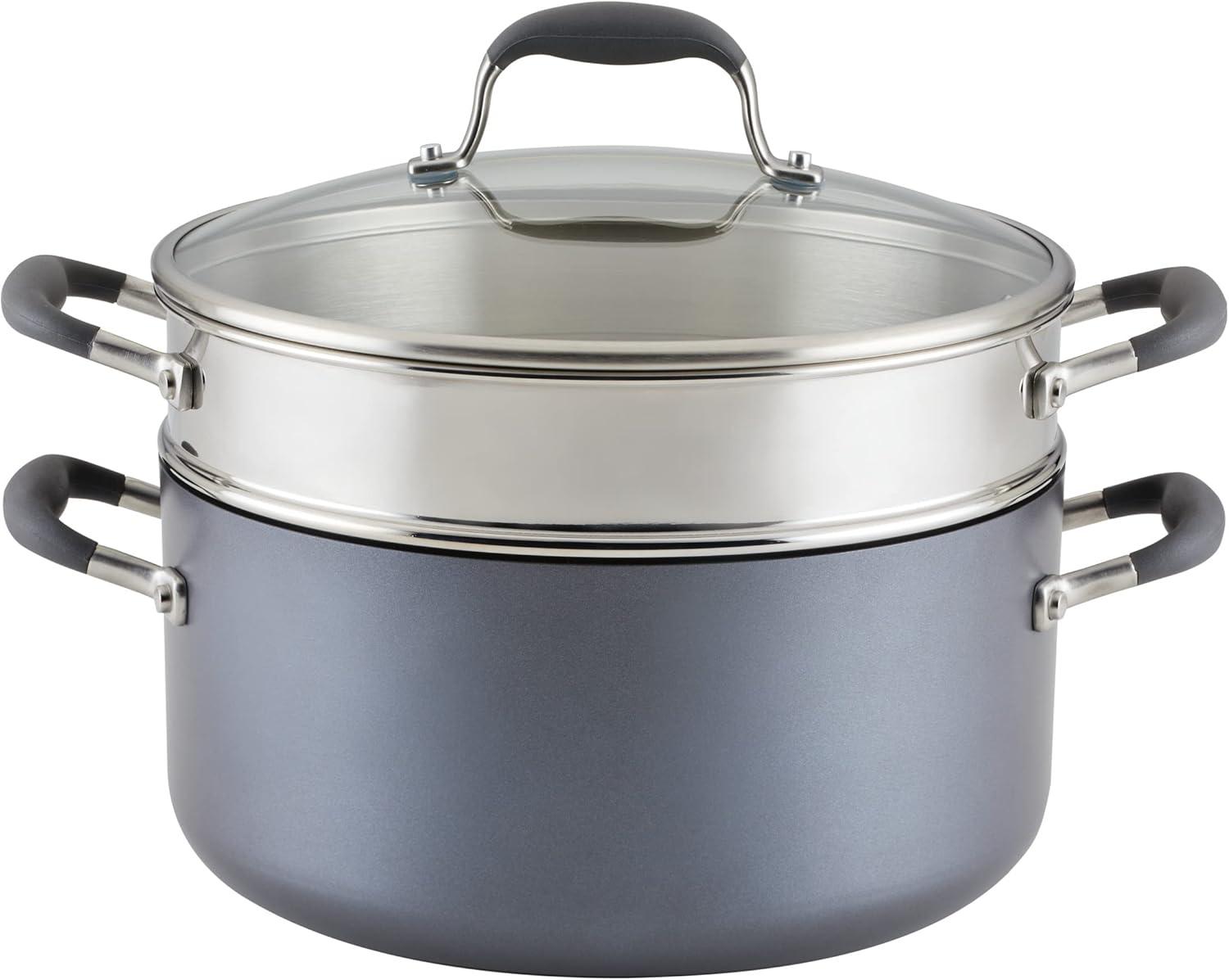 Moonstone Hard-Anodized Nonstick Stockpot with Steamer Insert