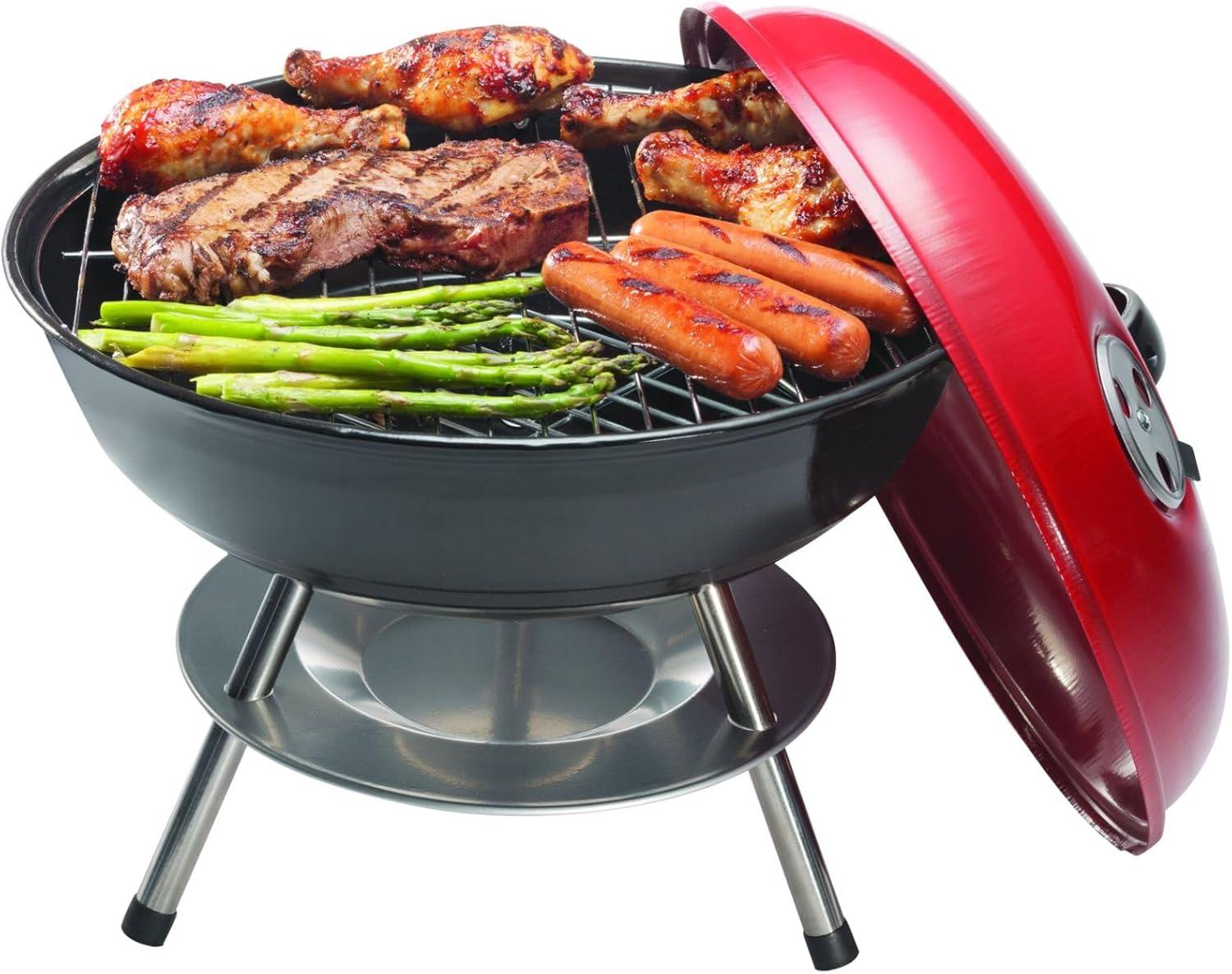 Red 14-Inch Stainless Steel Charcoal Kettle Grill