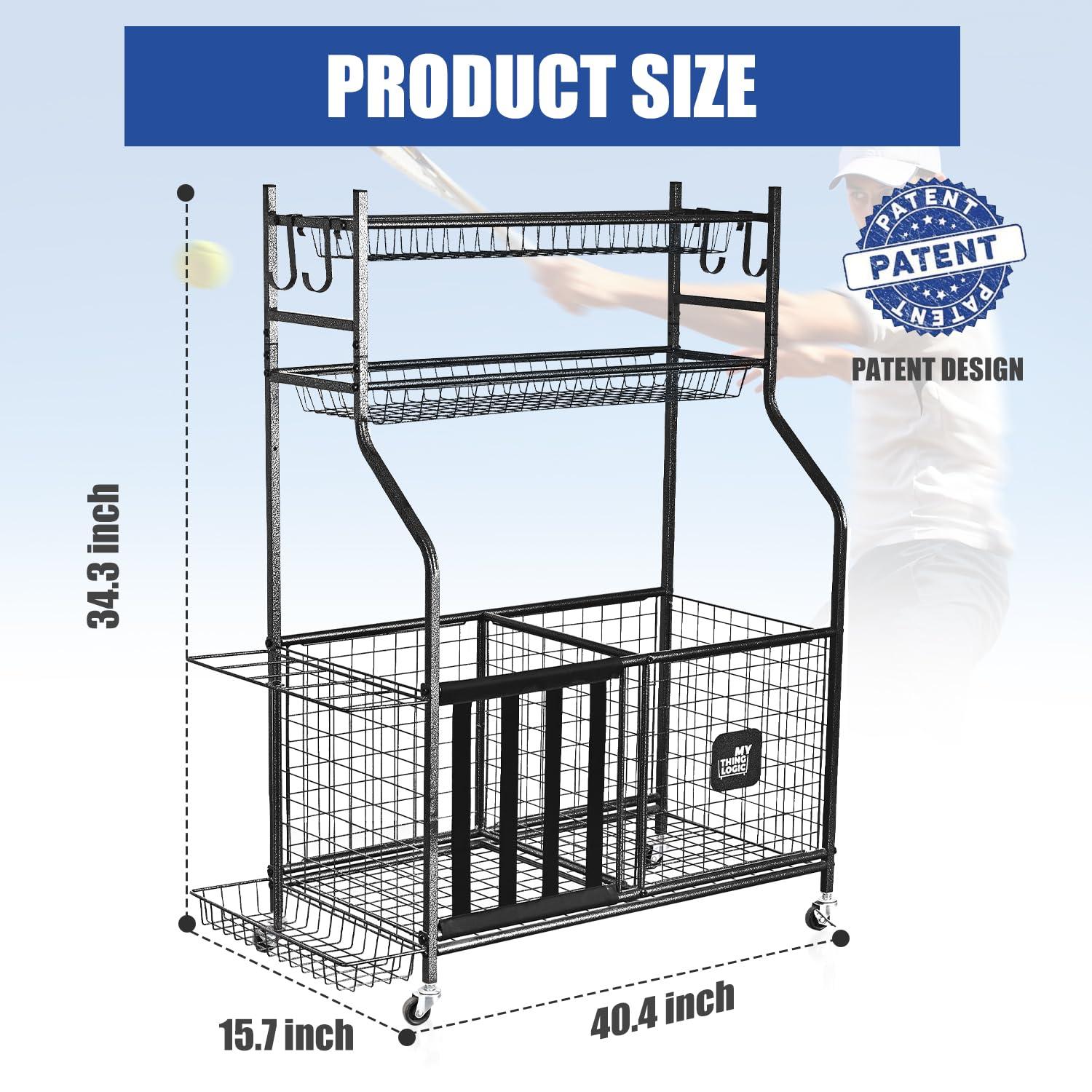 Mythinglogic Garage Storage System, Garage Organizer with Baskets and Hooks, Sports Equipment Organizer for Sports Gear/Toys,Garage Ball Storage