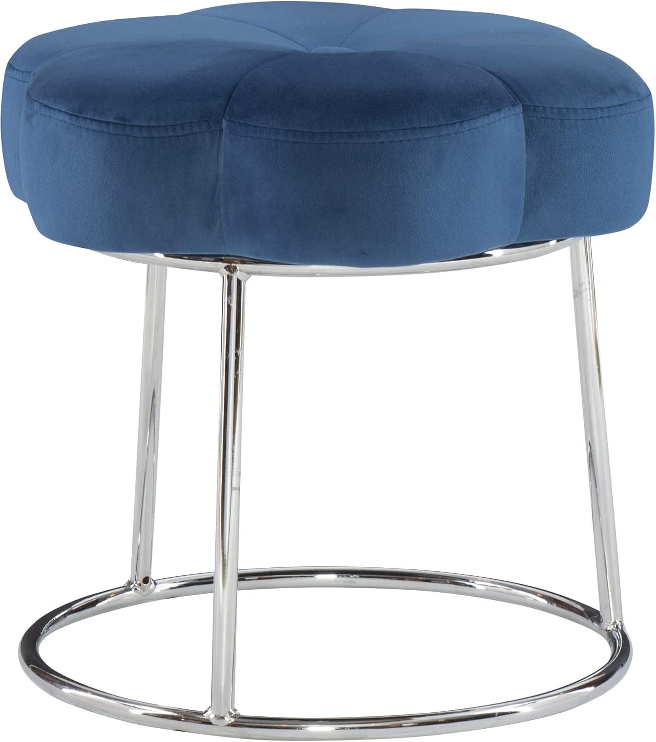 Navy Blue Velvet and Chrome Round Vanity Stool