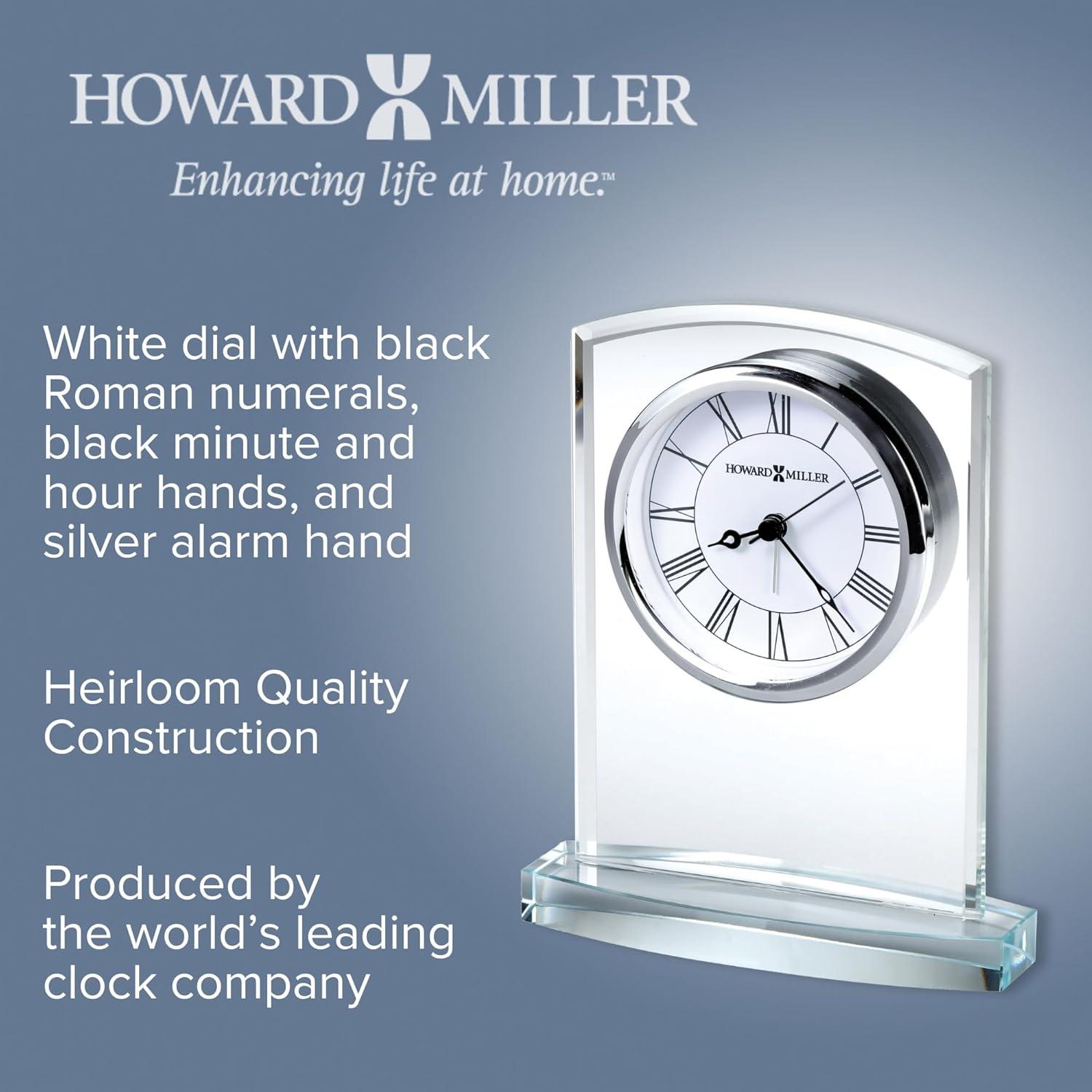 Howard Miller® Talbot Glam Roman Numeral Crystal Quartz Movement / Crystal Tabletop Clock with Alarm in Clear/White/Silver