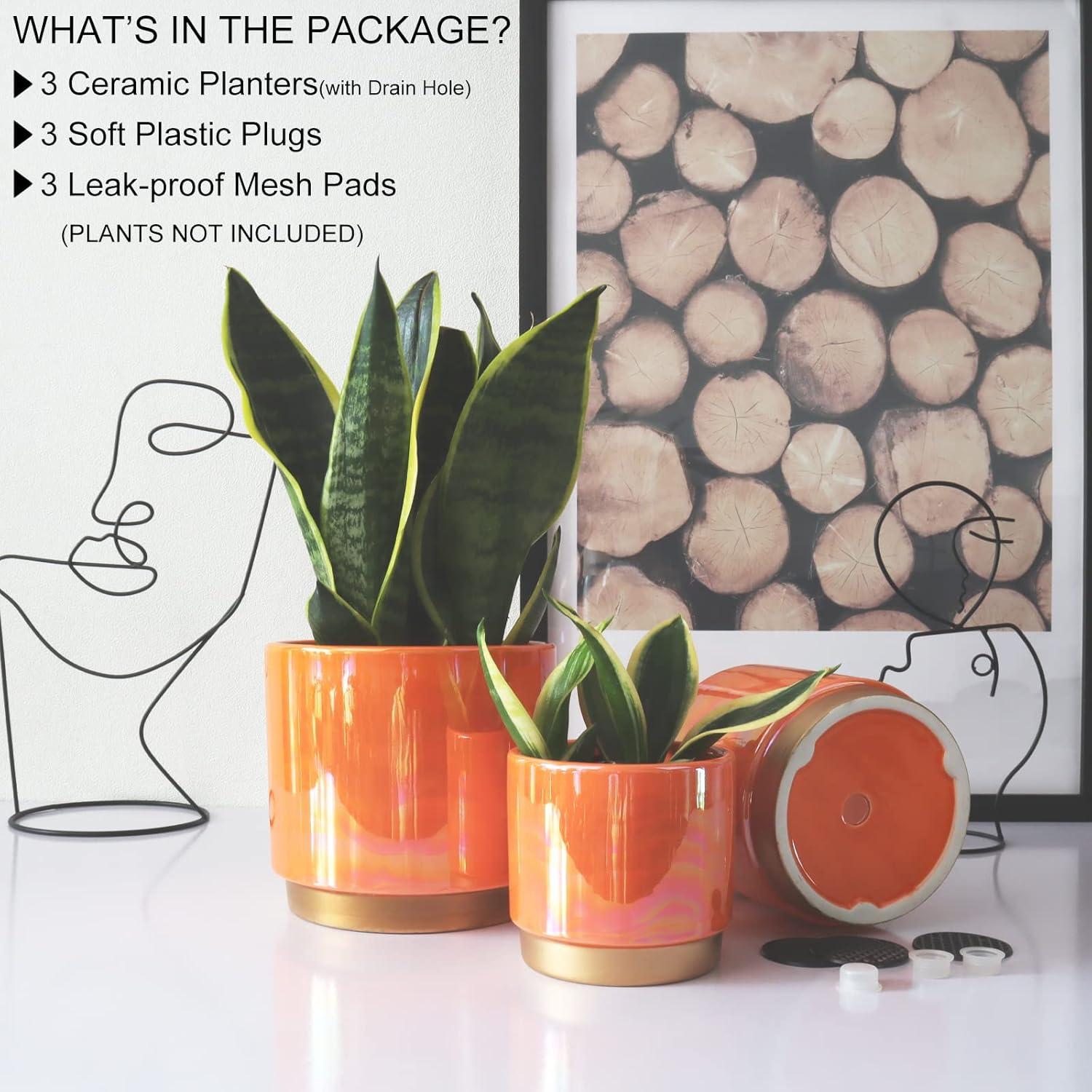 Gepege Ceramic Indoor Pots for Plants, Rainbow Pearl Glaze Planter with Drainage Hole, 6.0 inch+5.0 Inch+4.0 Inch. Orchid Flower Pots