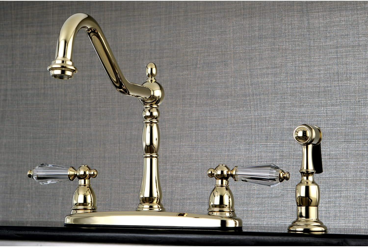 Kingston Brass Wilshire Two-Handle 4-Hole 8" Centerset Kitchen Faucet with Brass Side Sprayer