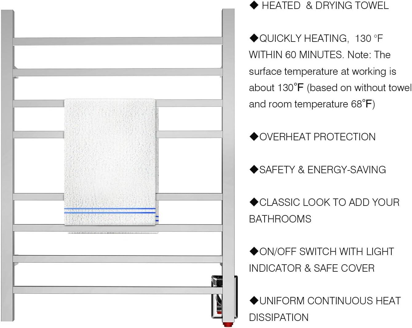 HEATGENE Towel Warmer, Heated Towel Warmer Rack, Wall-Mounted Hardwired/Plug-in Electric Towel Warmers for Bathroom, Hot Towel Rails - Brushed