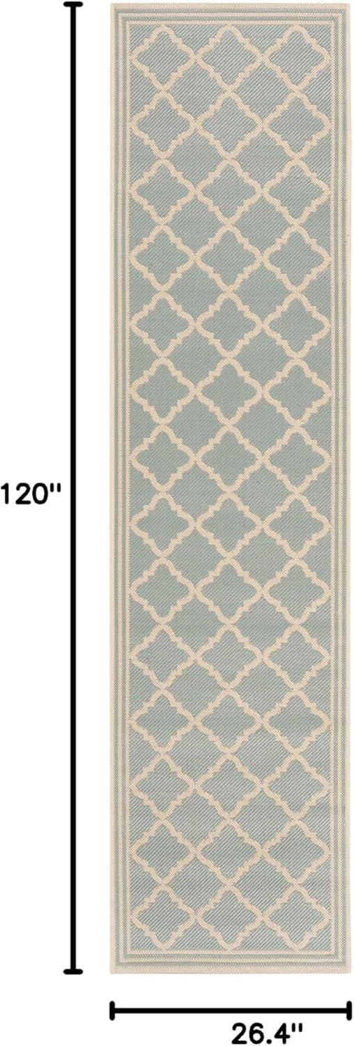 Beach House BHS121 POWER LOOMED Indoor/Outdoor Runner Rug - Aqua/Cream - 2'2"x10' - Safavieh