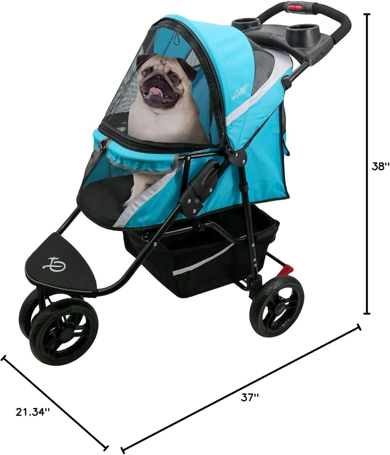 Petique Revolutionary Stroller, Dog Cart for Small to Medium Size Pets, Ventilated Pet Jogger for Cats & Dogs