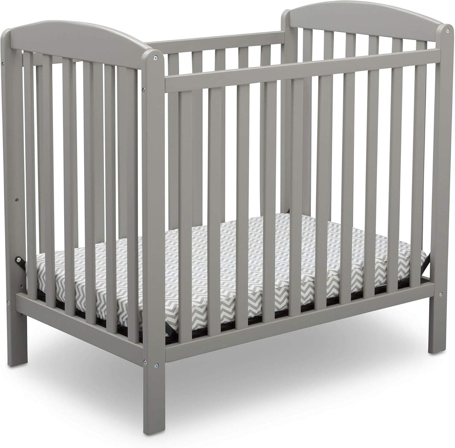 Gray Mini Convertible Baby Crib with Mattress