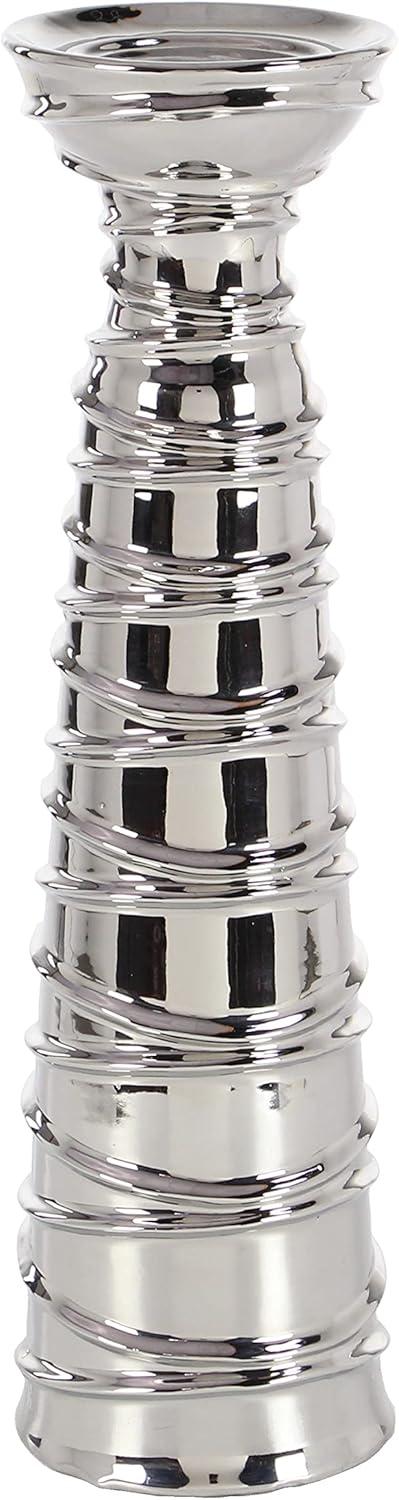 Mercer41 Ceramic Abstract Wrapped Decorative Silver Candle Holder Set