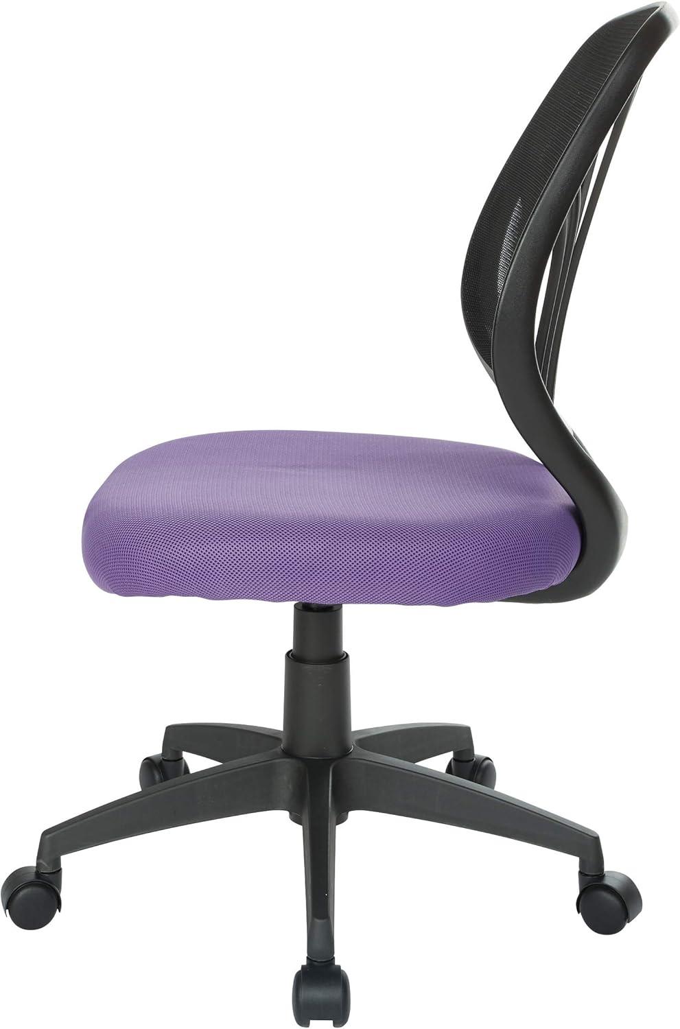 Office Star Products Screen Back Armless Task Chair with Purple Mesh and Dual Wheel Carpet Casters