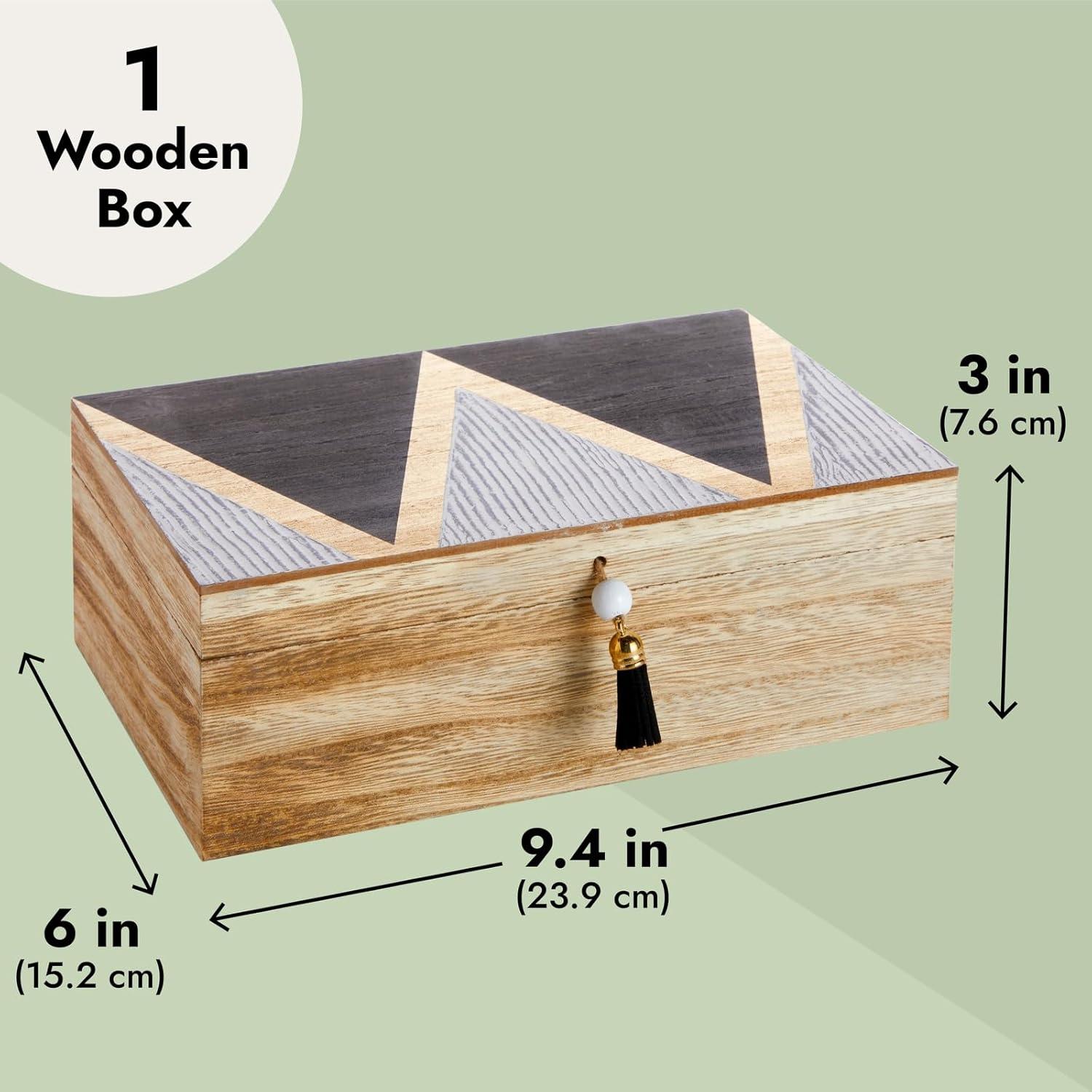 Small Natural Wood Decorative Box with Tassel and Hinged Lid