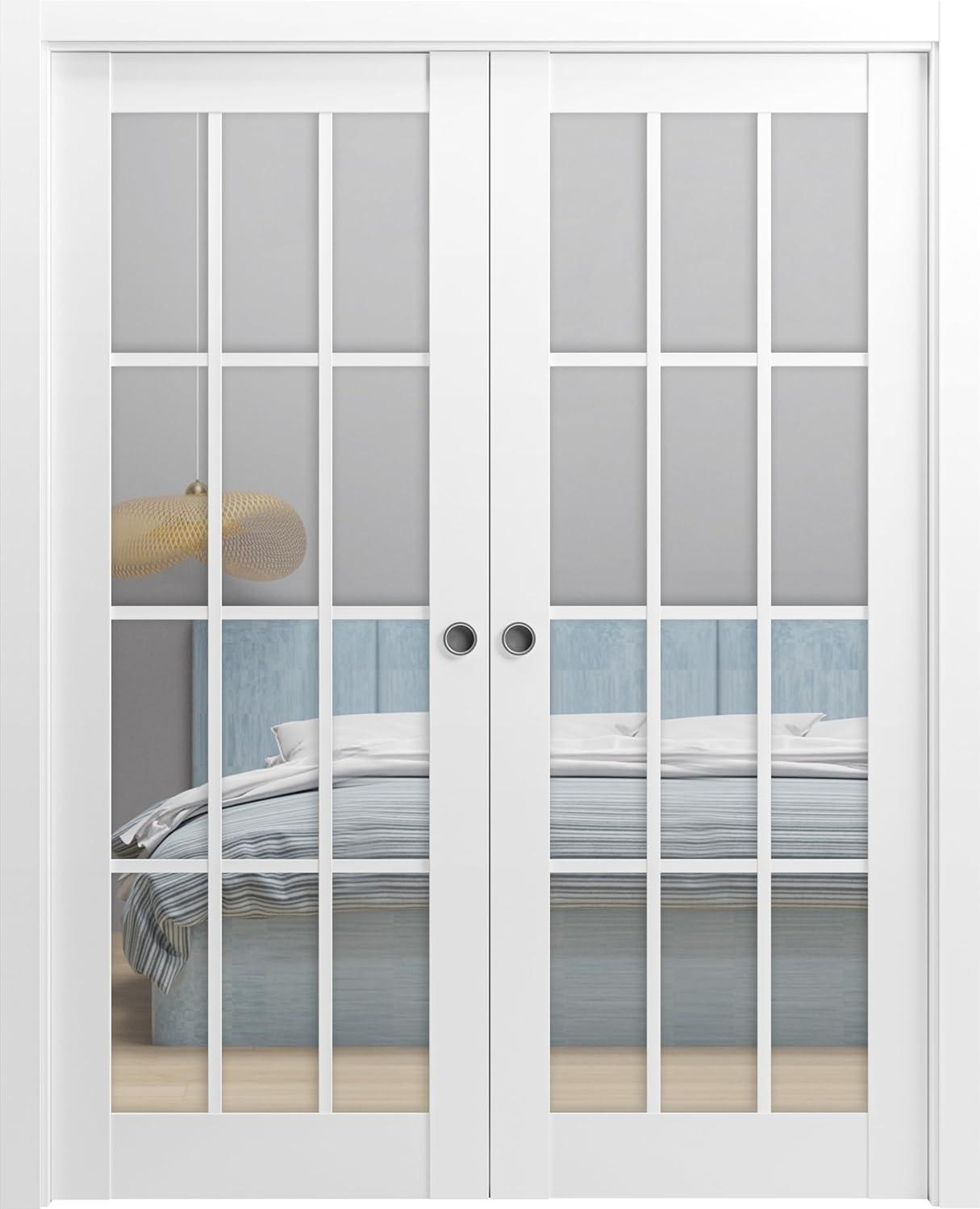 SARTODOORS Felicia Clear Glass Sliding Closet White Doors
