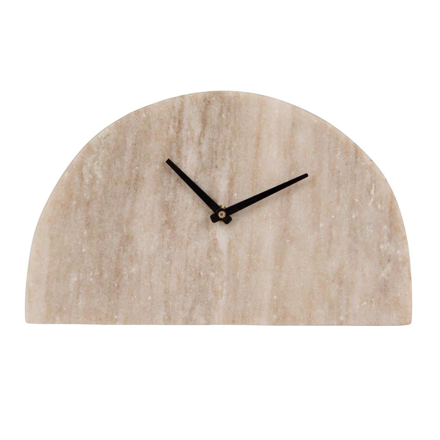 Bloomingville Decorative Half Moon Marble Mantel Clock, Beige and Black