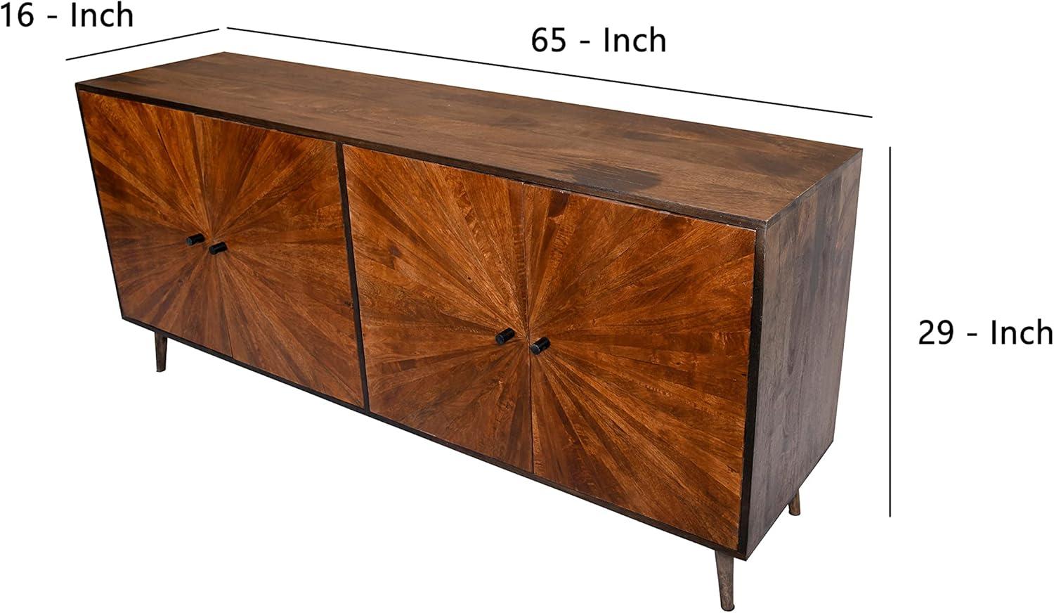 The Urban Port 65" Mango Wood Sideboard Buffet Cabinet Console 2 Door Sunburst Warm Brown