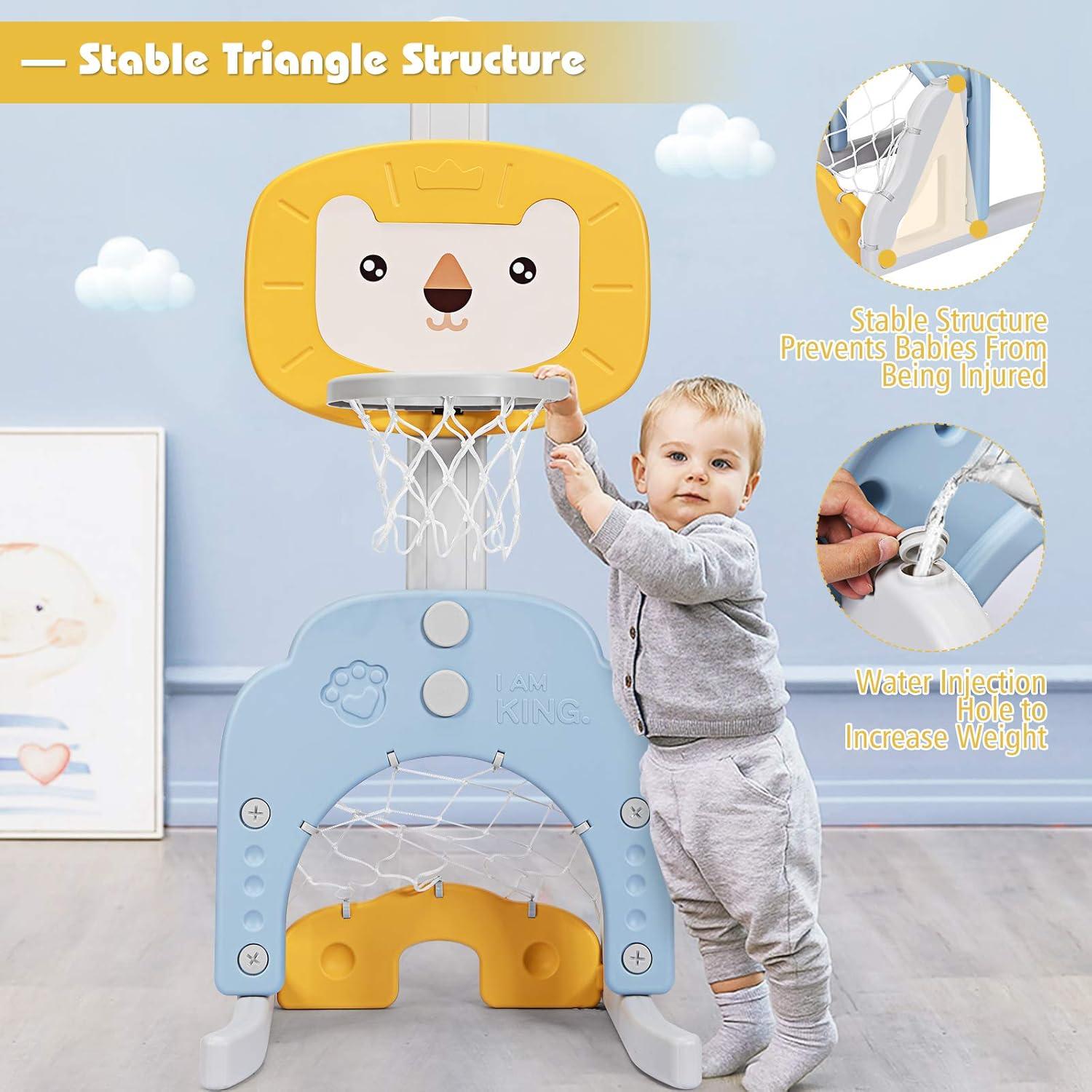 Costway 3-in-1 Kids Basketball Hoop Set Adjustable Sports Activity Center w/Balls Yellow