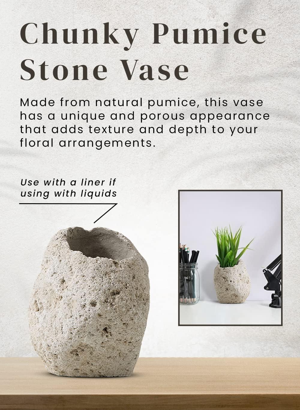 Serene Spaces Living Chunky Pumice Stone Vase, Textured Lava Rock Vase for Flowers, Plants - Perfect for Living Rooms, Kitchens, Bedrooms, Office, Weddings, Events (Pack of 1)