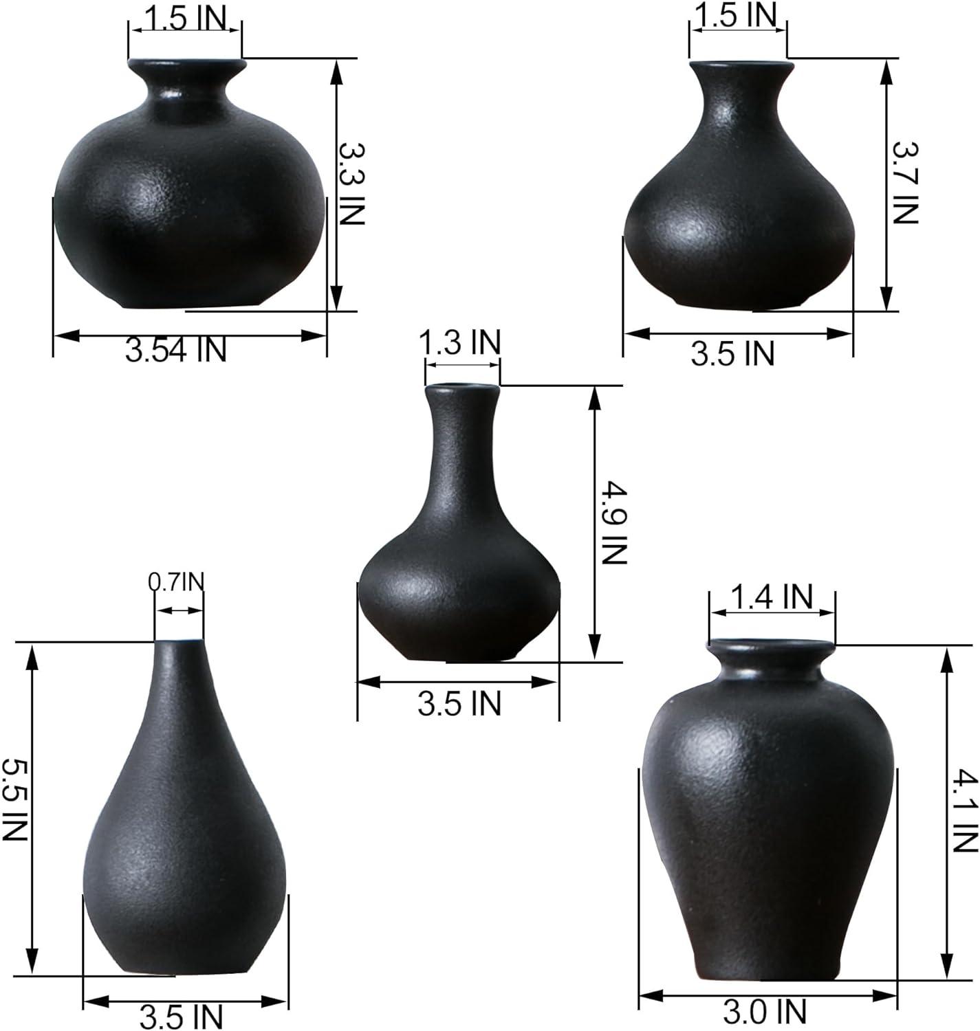 Ivy Bronx Small Black Vases, Ceramic Bud Vase Set Of 5, Mini Pottery Vases For Pampas Grass, Flowers, Decorative Vases (Set of 5)