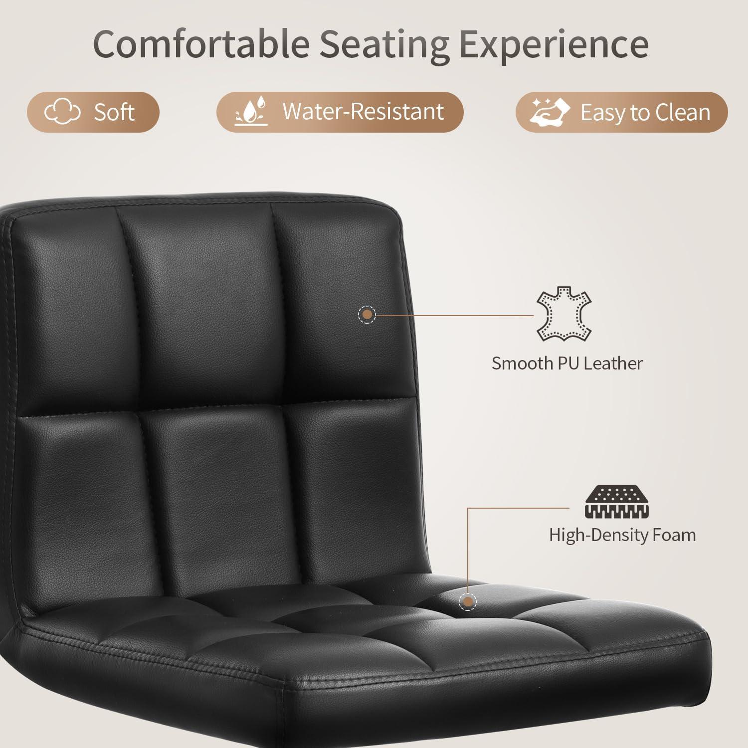 FDW Bar Stool Height Adjustable Swivel Stool with Back PU Leather Kitchen Counter Stools Set of 2 Dining Chairs, Black