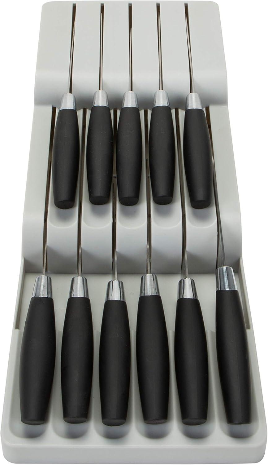 Gray Plastic 2 Tier Knife Drawer Organizer with 11 Slots