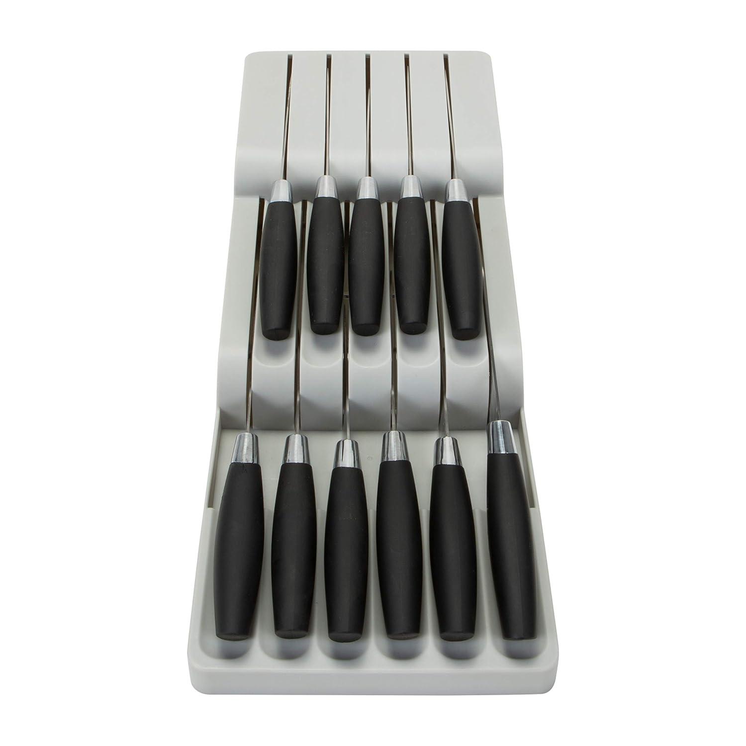 Gray Plastic 2 Tier Knife Drawer Organizer with 11 Slots