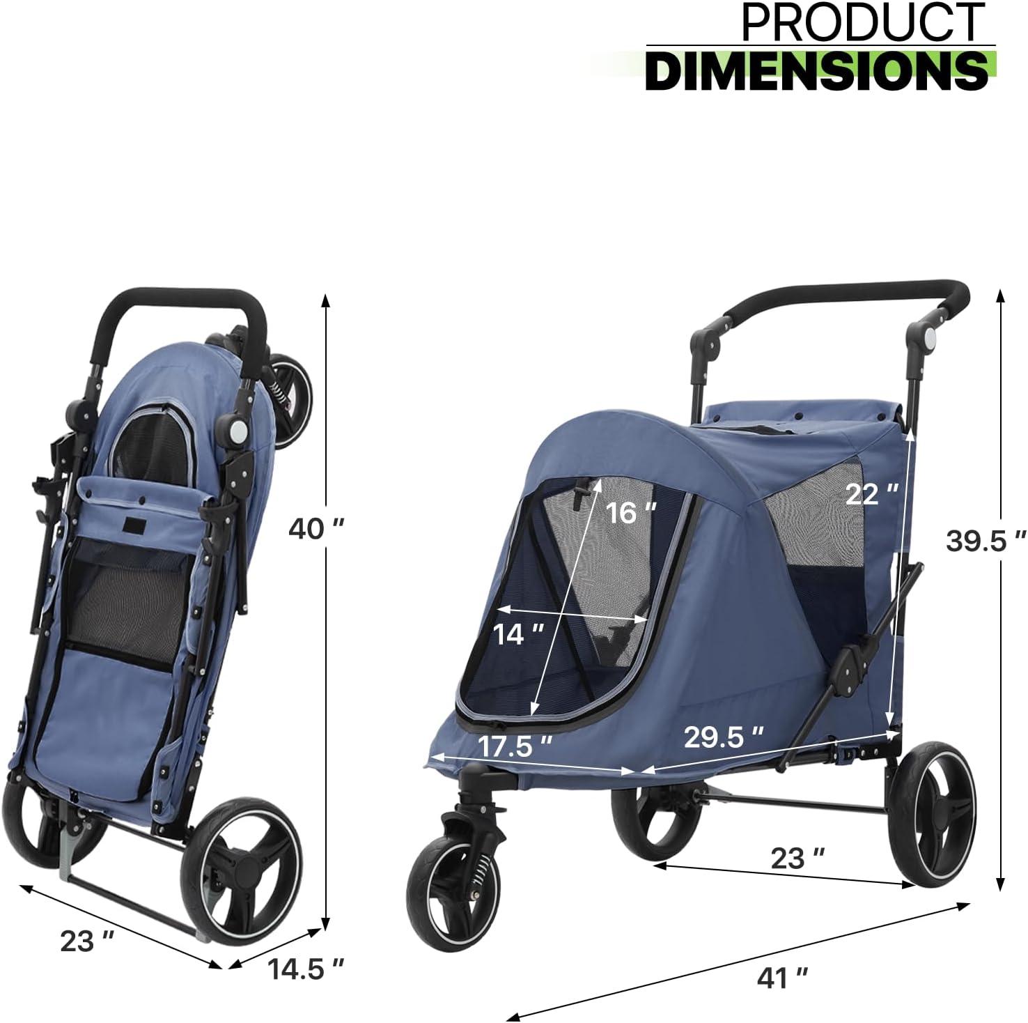 Magshion Lightweight Dog Stroller, Pet Stroller for Small Medium Dogs & Cats, 3 Wheel (Navy Blue)