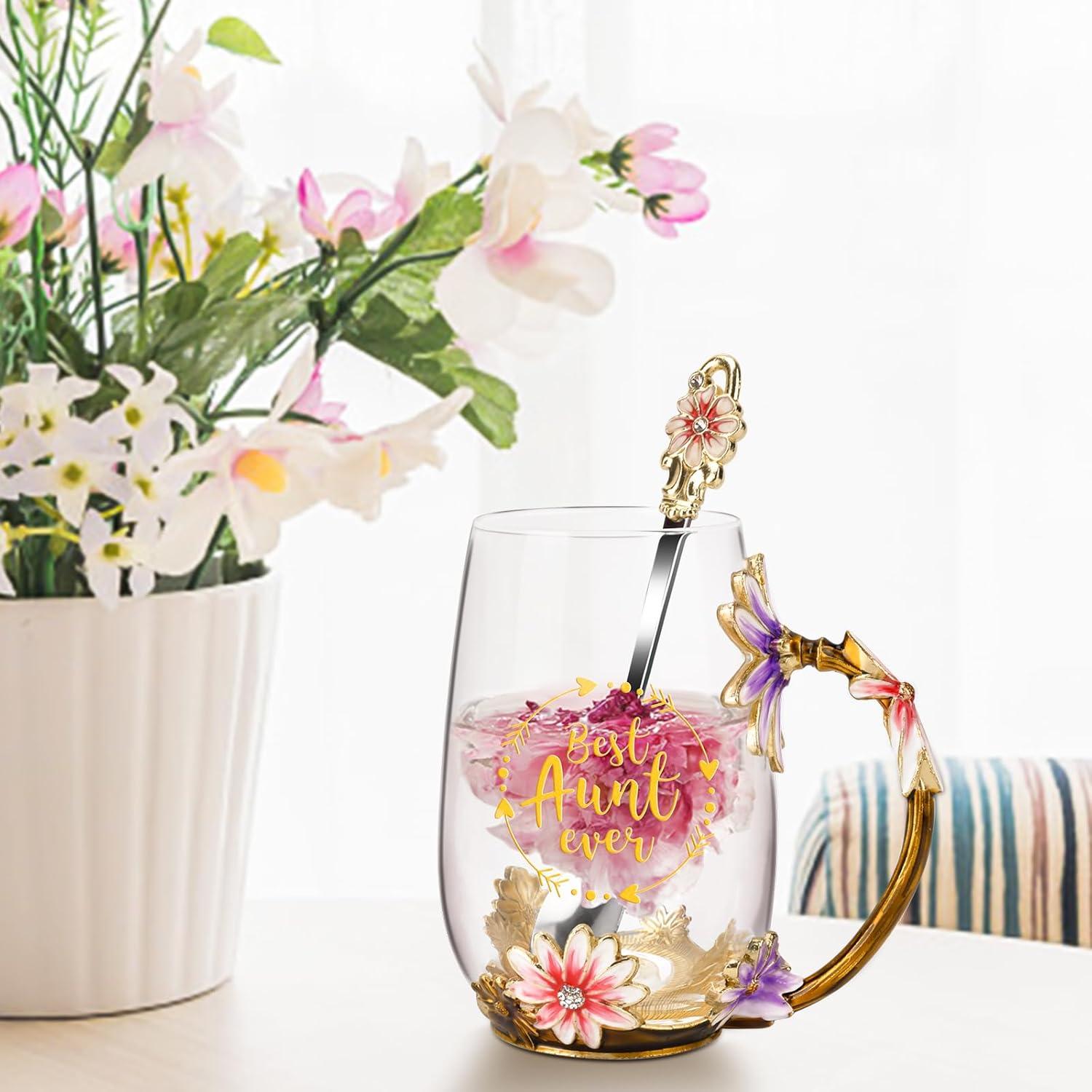 House of Hampton® Enamel Glass Flower Tea Pot With Removable Loose Tea Leaf Infuser Tea Maker Teapot Set 30.4OZ Gifts For Women,Mom,Birthday